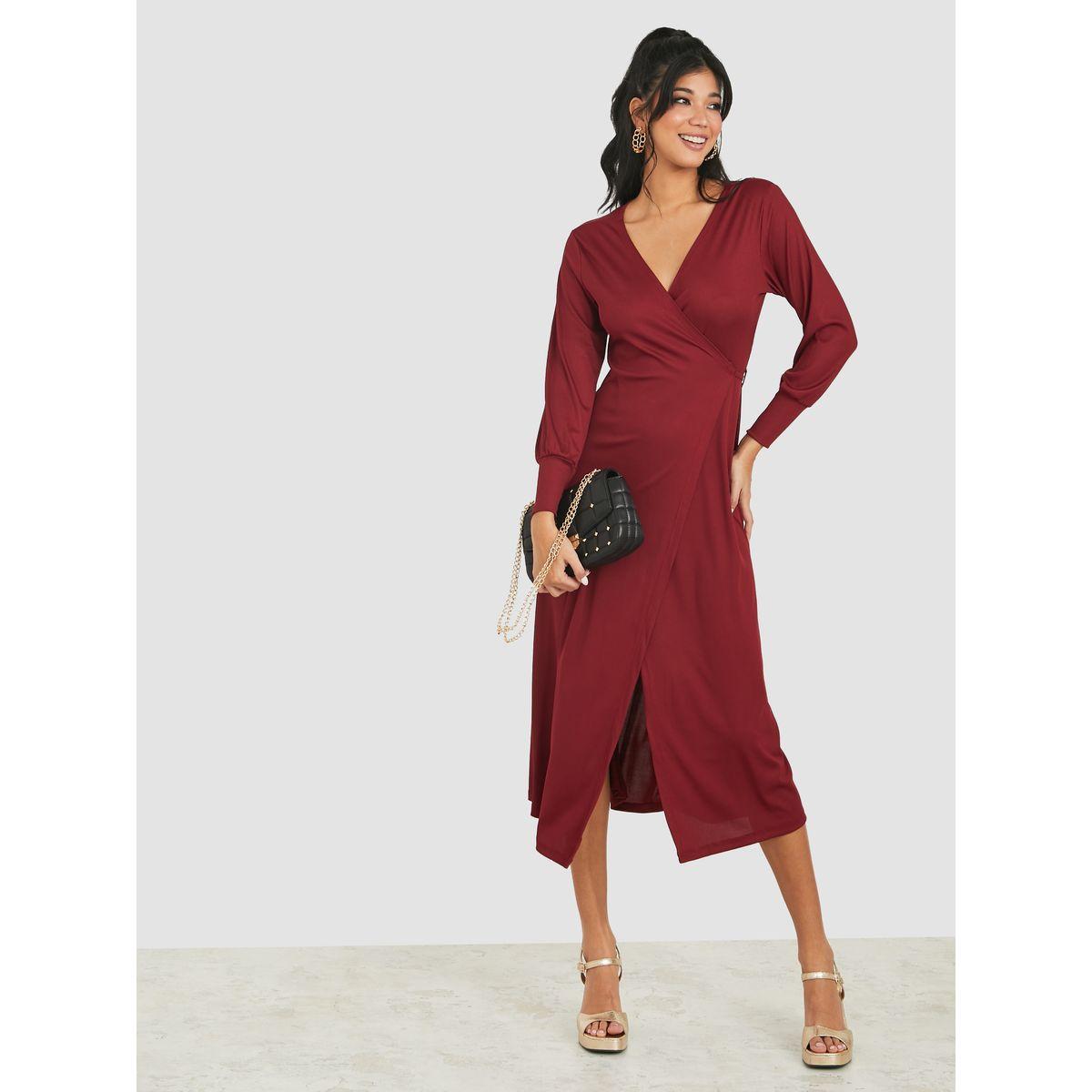 فستان ميدي مضلع باكمام طويلة-women-clothing-dresses-image-2
