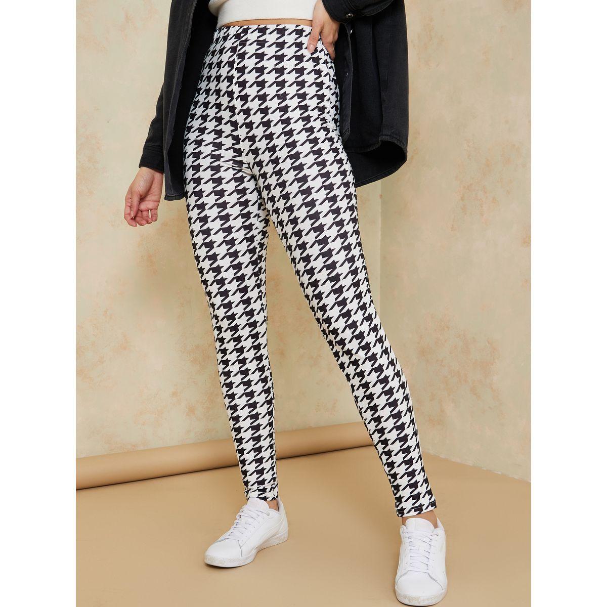 Styli Houndstooth Print Elastic Waistband Leggings-women-clothing-bottoms-leggings-image-3
