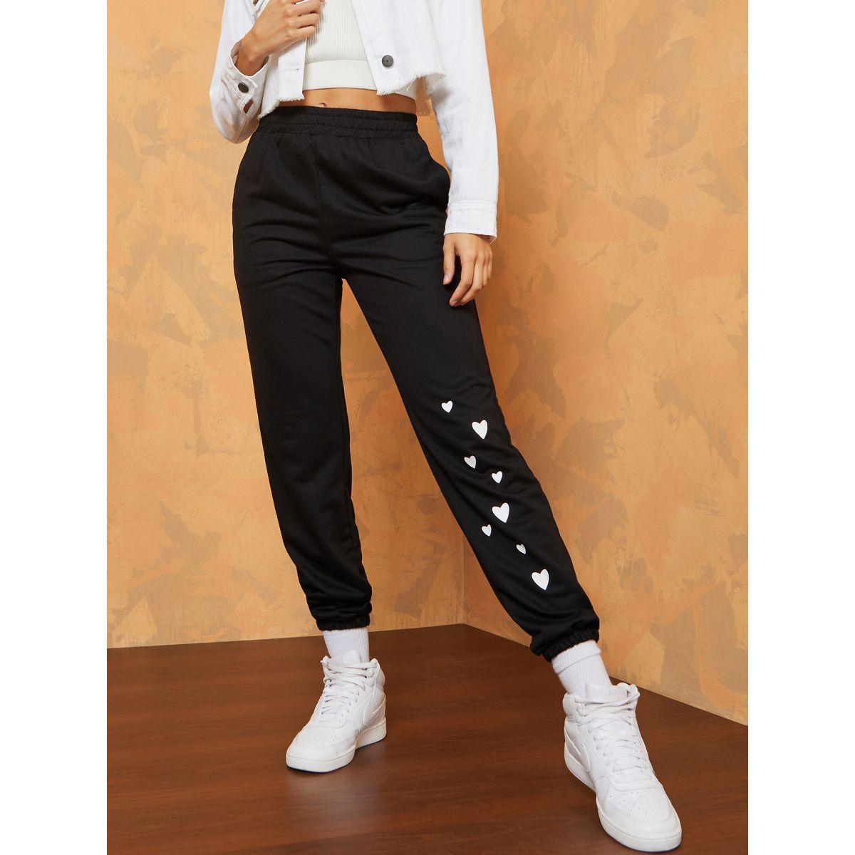 Styli Contrast Heart Print Joggers -women-clothing-bottoms-joggers-image-2