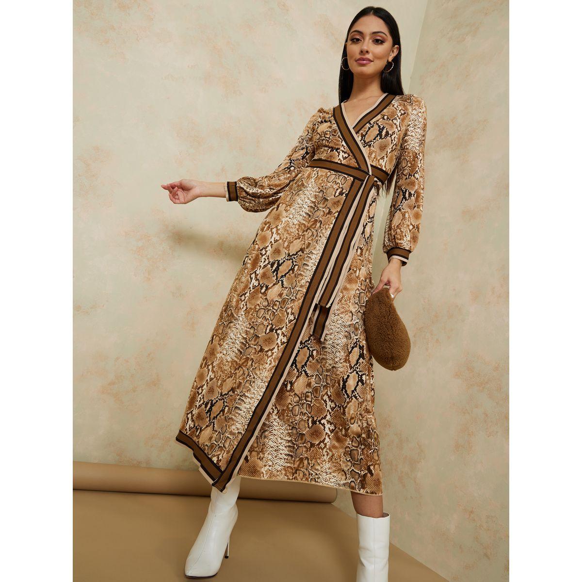 فستان ميدي بنمط لف واكمام طويلة-women-clothing-dresses-image-1