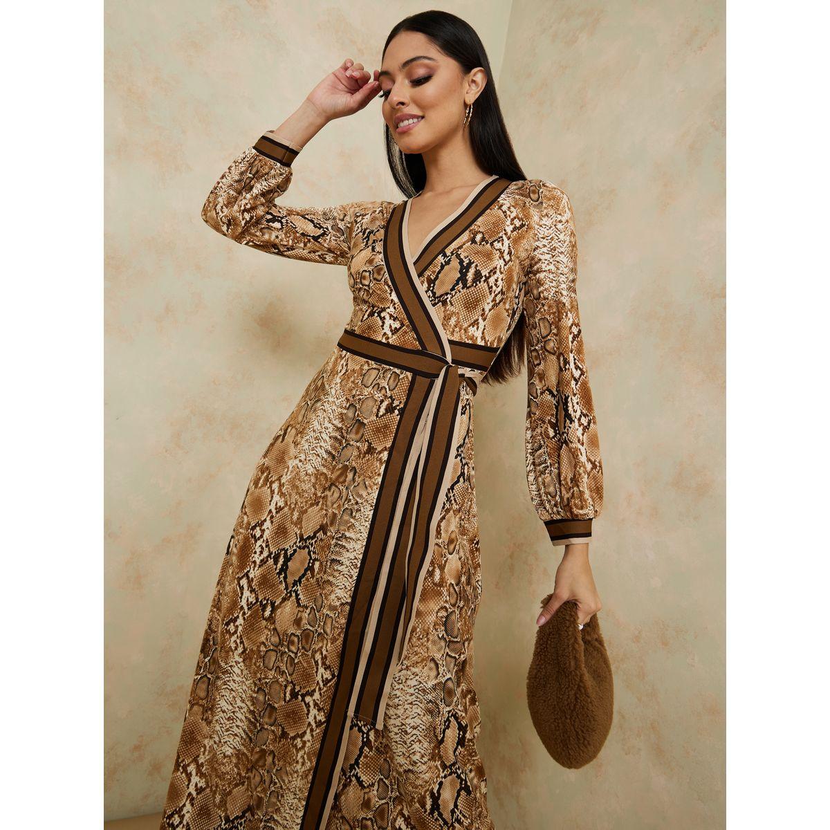 فستان ميدي بنمط لف واكمام طويلة-women-clothing-dresses-image-2