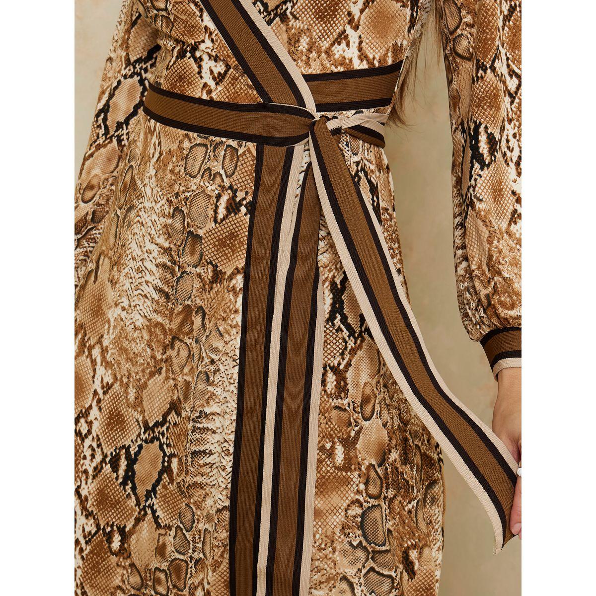 فستان ميدي بنمط لف واكمام طويلة-women-clothing-dresses-image-3