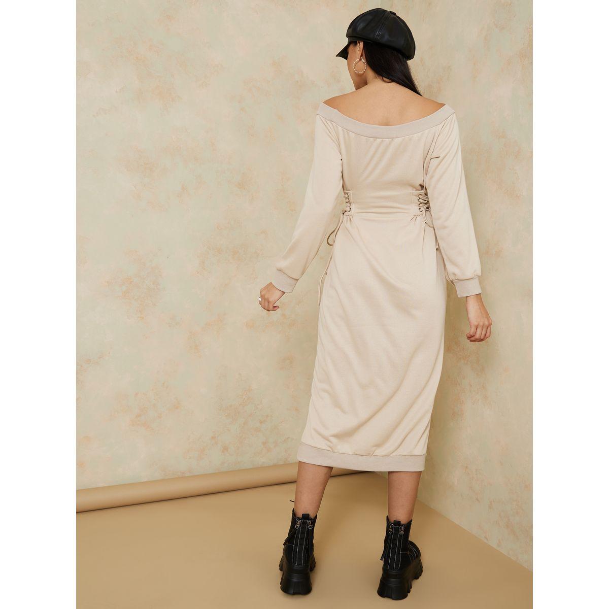 فستان ميدي برقبة واسعة مع اربطة-women-clothing-dresses-image-4
