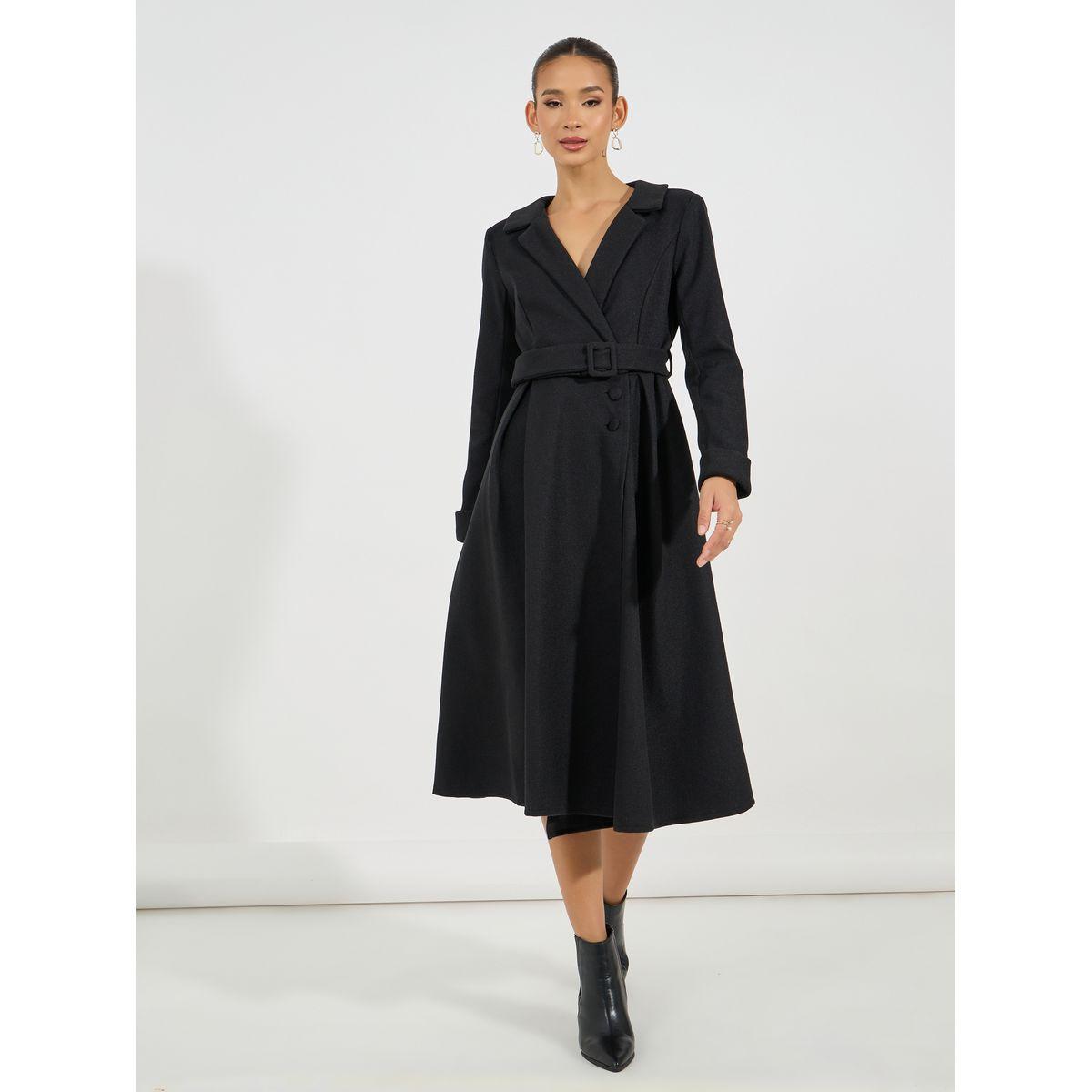 Styli Belted Wool Like Wrap Blazer Winter Midi Dress-women-clothing-dresses-image-1