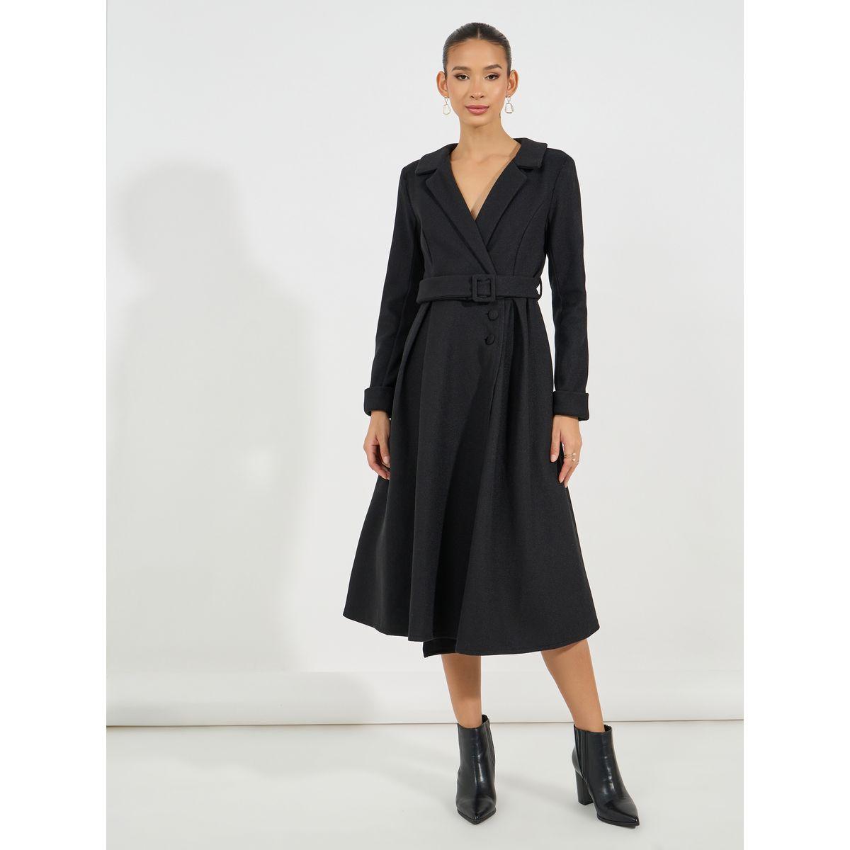 Styli Belted Wool Like Wrap Blazer Winter Midi Dress-women-clothing-dresses-image-4