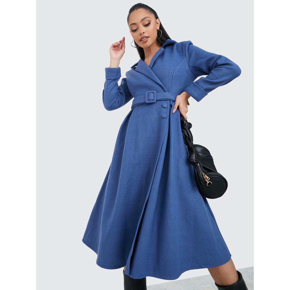 Styli Long Sleeves Wool Like Wrap Blazer Winter Midi Dress-women-clothing-dresses-image-1