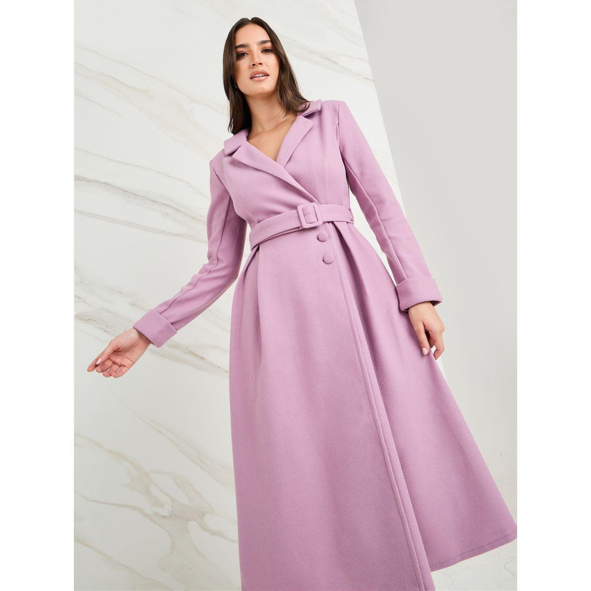 Styli Belted Wool Like Wrap Blazer Winter Midi Dress-women-clothing-dresses-image-1