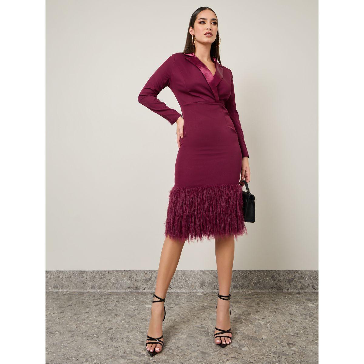Styli Faux Fur Trim Blazer Midi Dress-women-clothing-dresses-image-1
