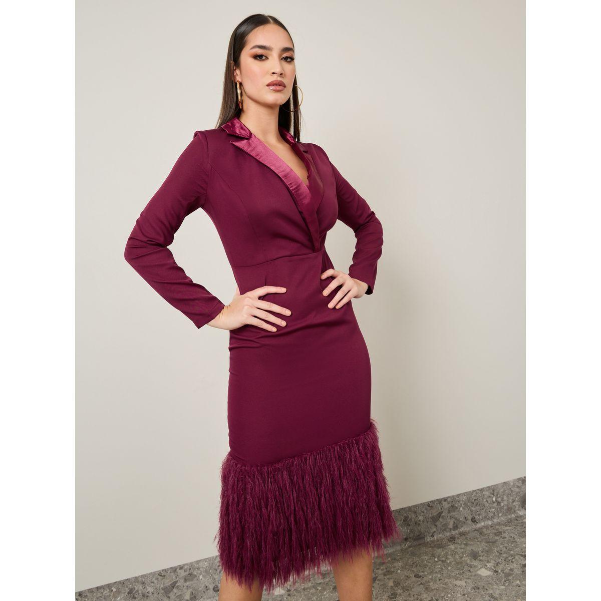 Styli Faux Fur Trim Blazer Midi Dress-women-clothing-dresses-image-2