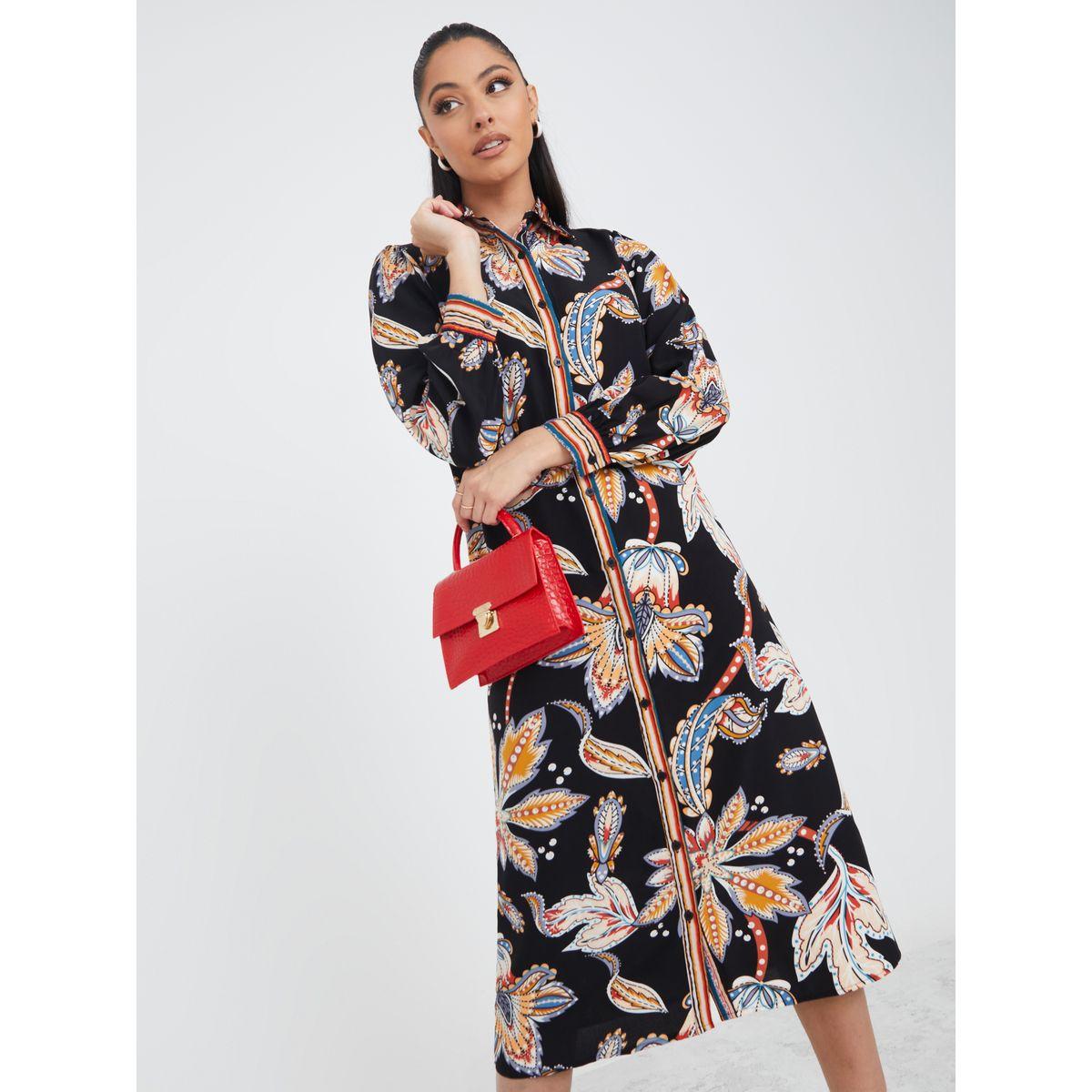 Styli Long Sleeves Floral Print Shirt Midi Dress-women-clothing-dresses-image-1