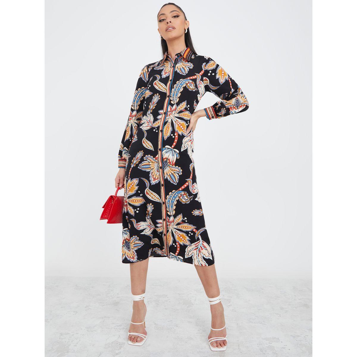 Styli Long Sleeves Floral Print Shirt Midi Dress-women-clothing-dresses-image-2
