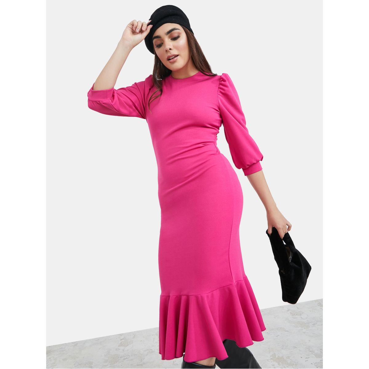 فستان ميدي بحواف مزينة بكشكش-women-clothing-dresses-image-1