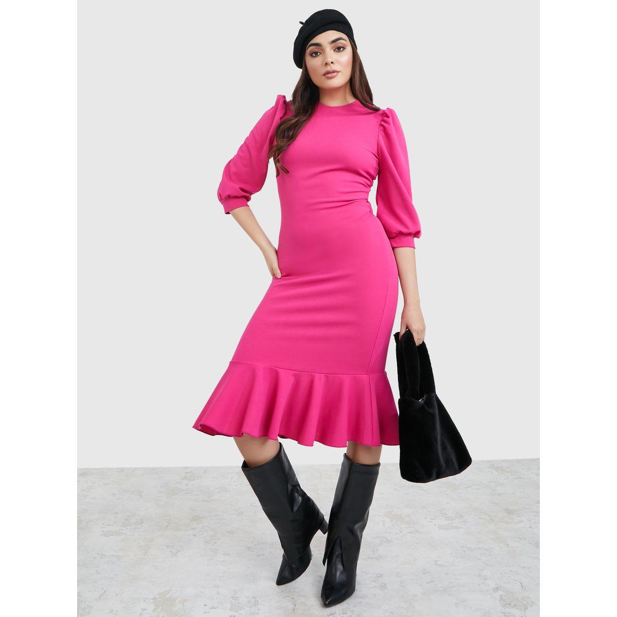 فستان ميدي بحواف مزينة بكشكش-women-clothing-dresses-image-2
