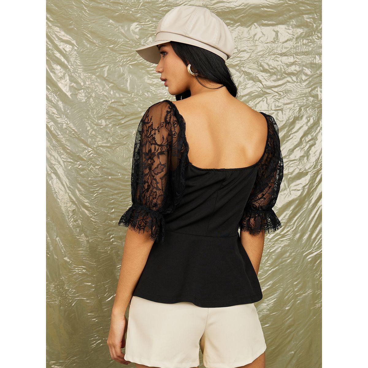 بلوزة بيبلوم محبوكة باكمام منفوشة-women-clothing-shirtsandblouses-blouses-image-5