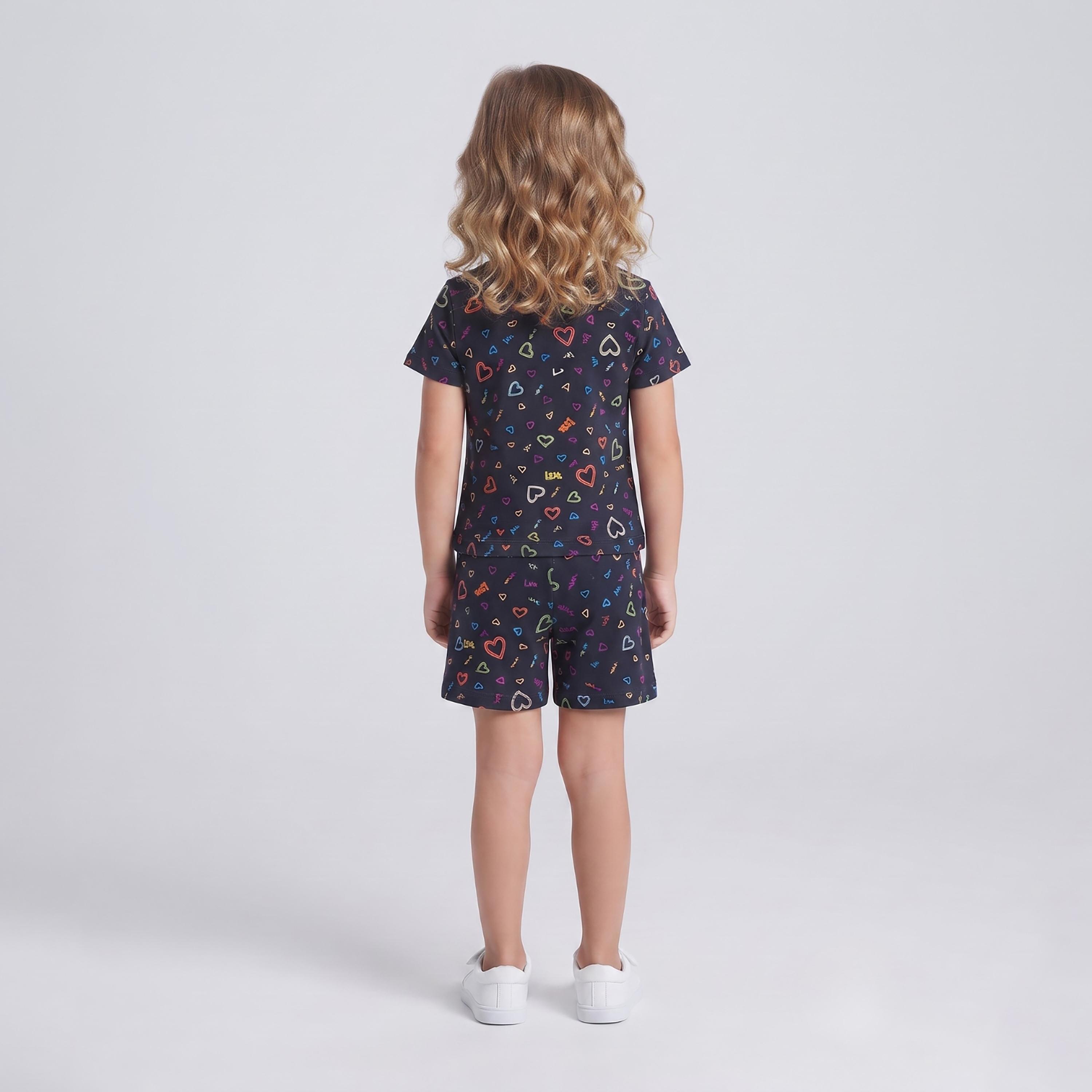 Babyqlo Heart Print Short Sleeves T-Shirt & Shorts Co-ord Set-baby-girls-clothing-setsandcoords-image-2