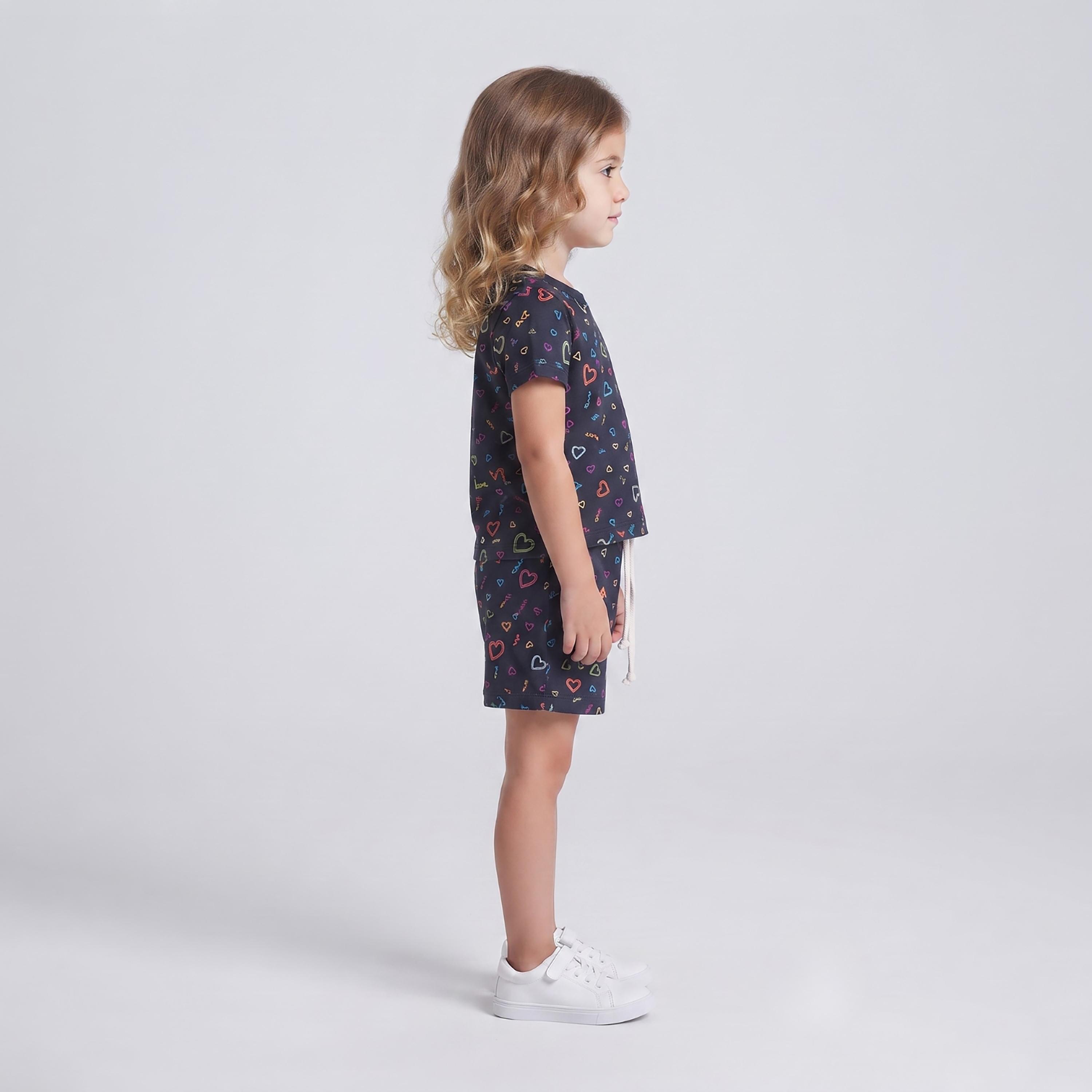 Babyqlo Heart Print Short Sleeves T-Shirt & Shorts Co-ord Set-baby-girls-clothing-setsandcoords-image-3