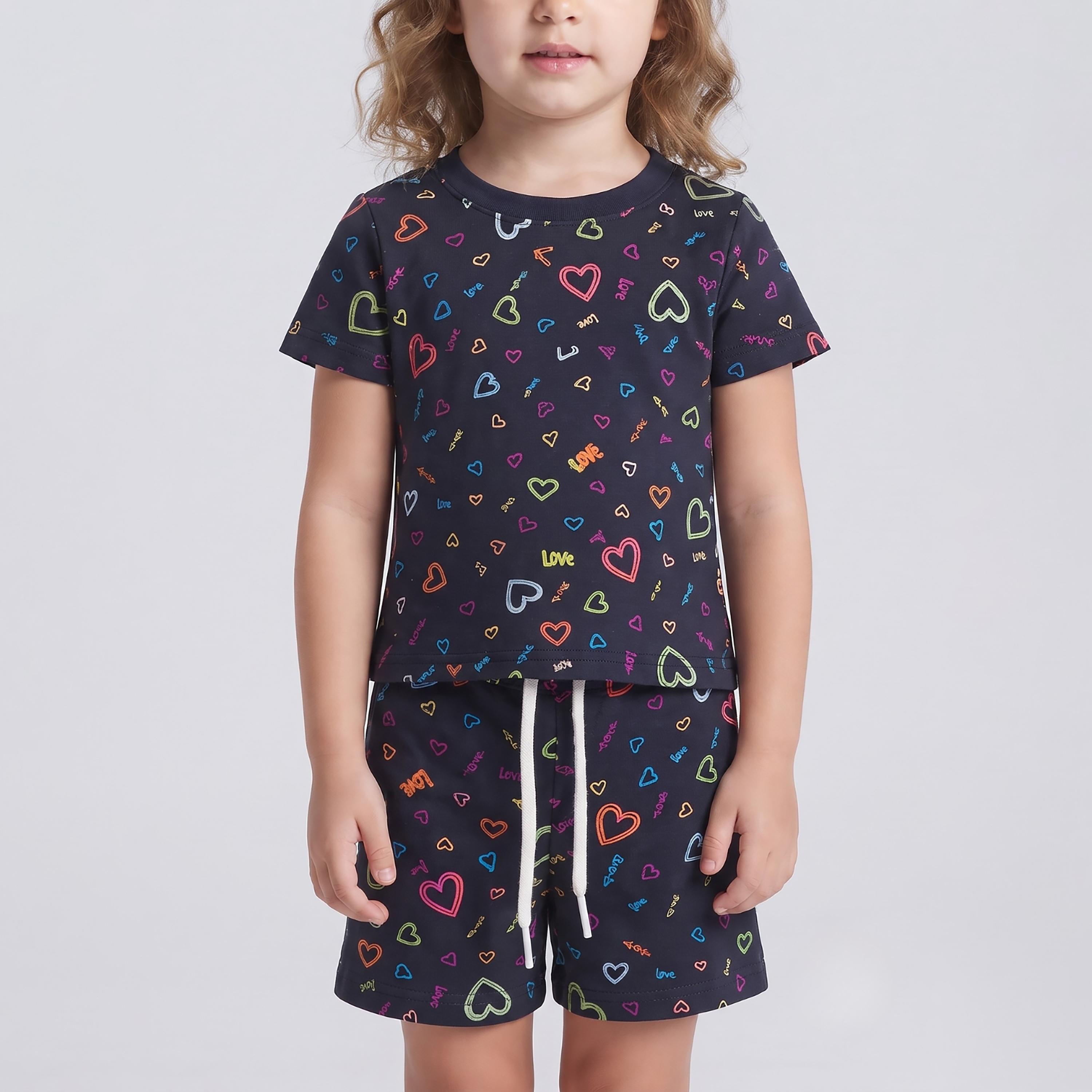 Babyqlo Heart Print Short Sleeves T-Shirt & Shorts Co-ord Set-baby-girls-clothing-setsandcoords-image-5
