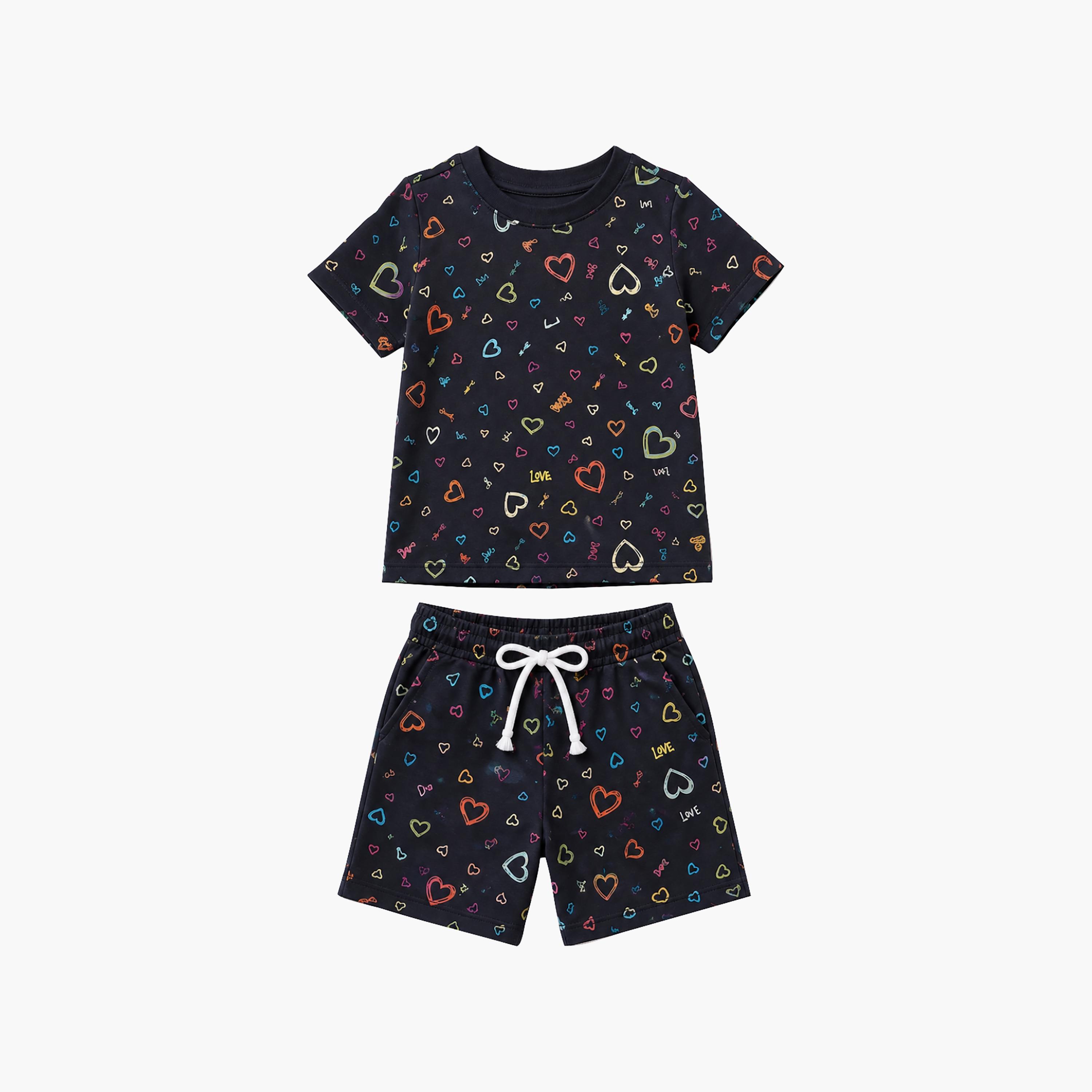 Babyqlo Heart Print Short Sleeves T-Shirt & Shorts Co-ord Set-baby-girls-clothing-setsandcoords-image-6