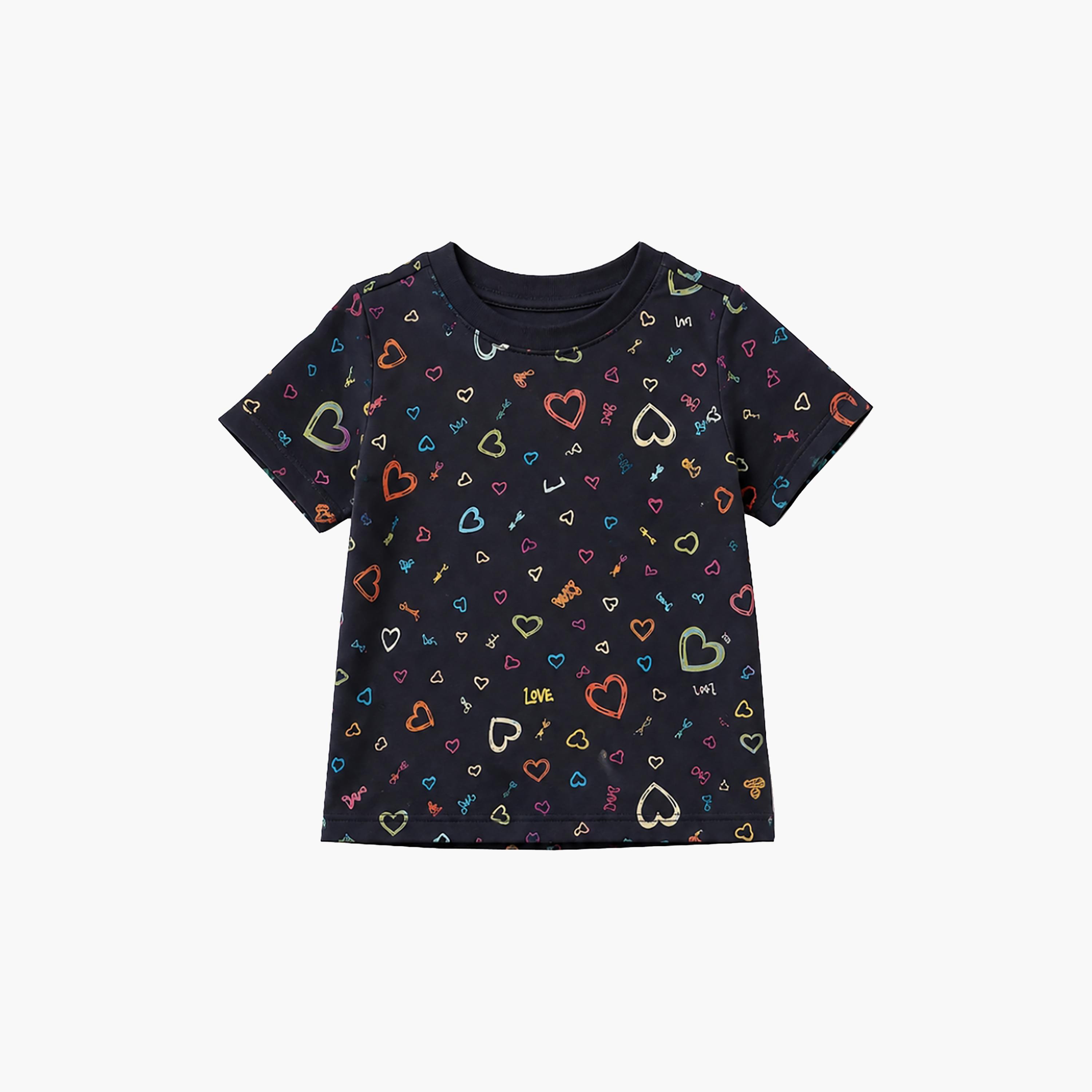 Babyqlo Heart Print Short Sleeves T-Shirt & Shorts Co-ord Set-baby-girls-clothing-setsandcoords-image-7