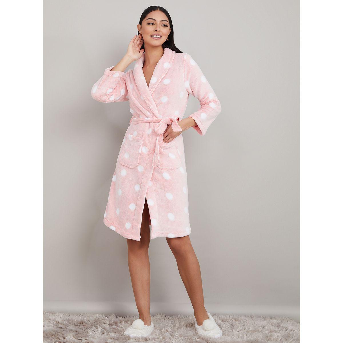 روب فليس بطول الركبة مع حزام-women-clothing-nightwear-robes-image-2