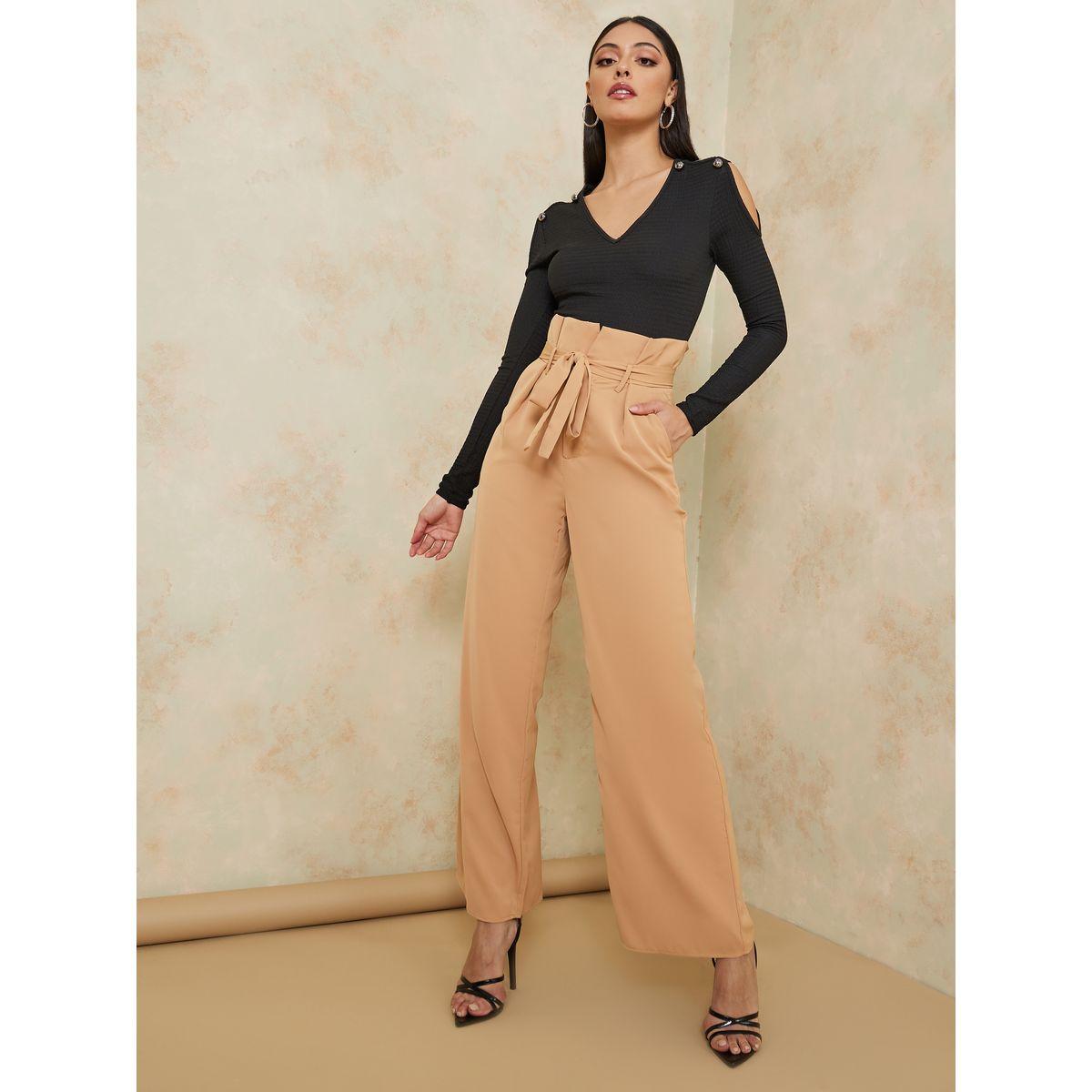 Styli Cut-Out Shoulder Detail Textured Fitted Bodysuit-women-clothing-tshirts-image-2