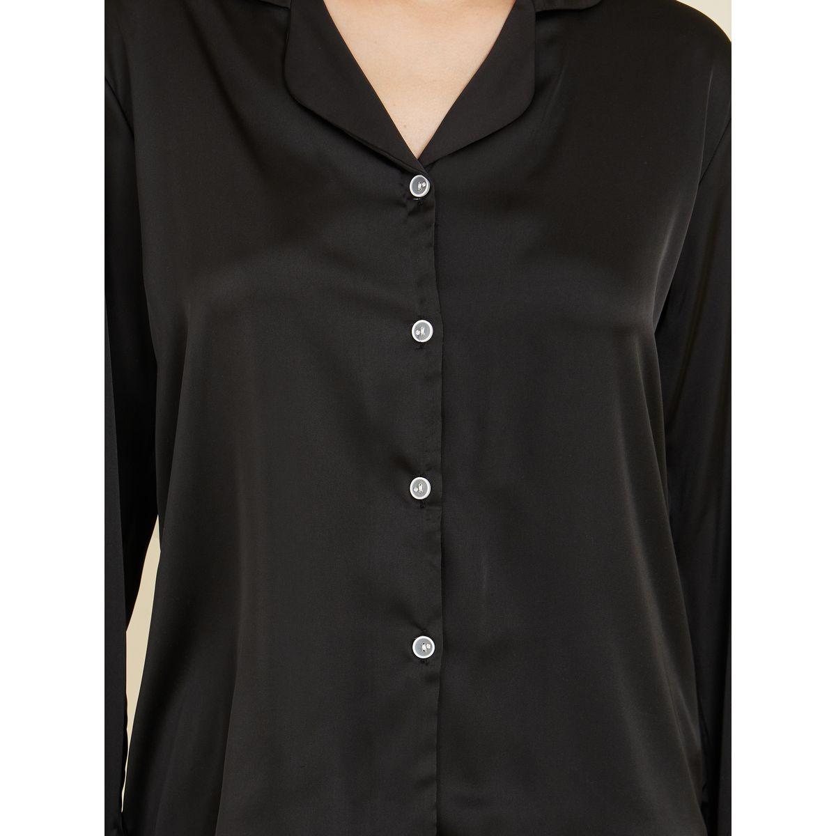 Styli Unwind Plisse Layer Cuff Sleeves Satin Shirt and Pyjama Set-women-clothing-nightwear-pyjamas-longsets-image-3