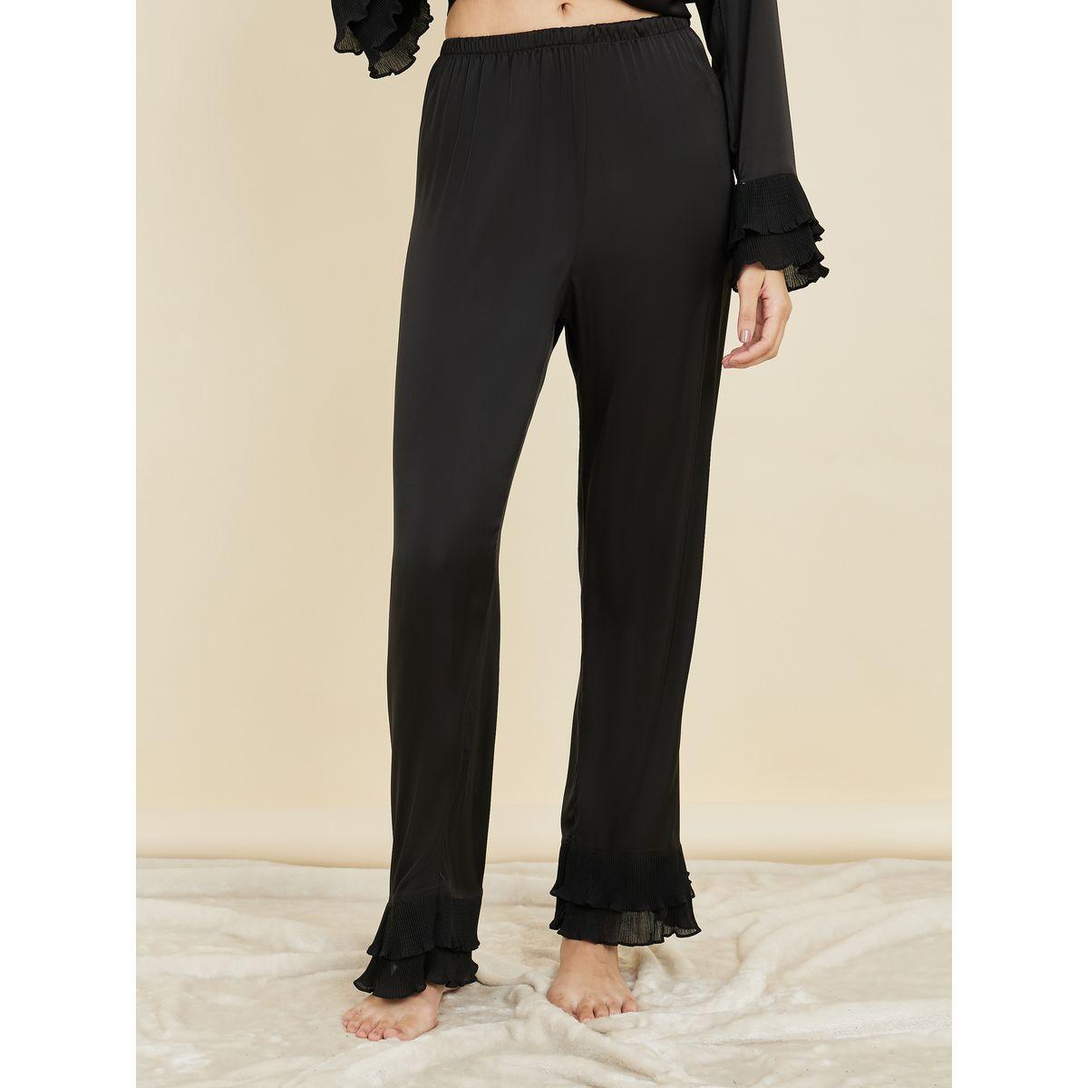 طقم من بنطال بيجاما وبلوزة ساتان مع اكمام باساور-women-clothing-nightwear-pyjamas-longsets-image-5