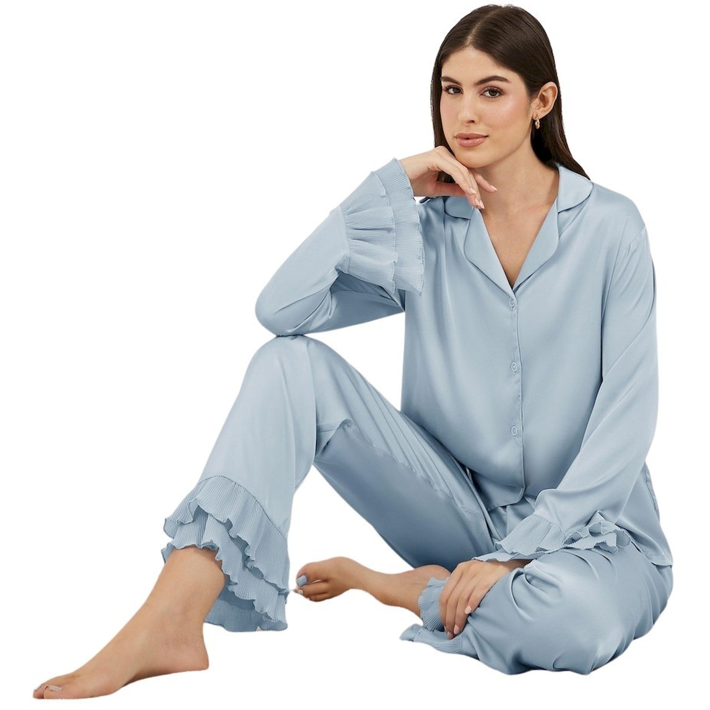 Styli Solid Satin Shirt and PJ Set with Pleated Details-women-clothing-nightwear-pyjamas-longsets-image-1