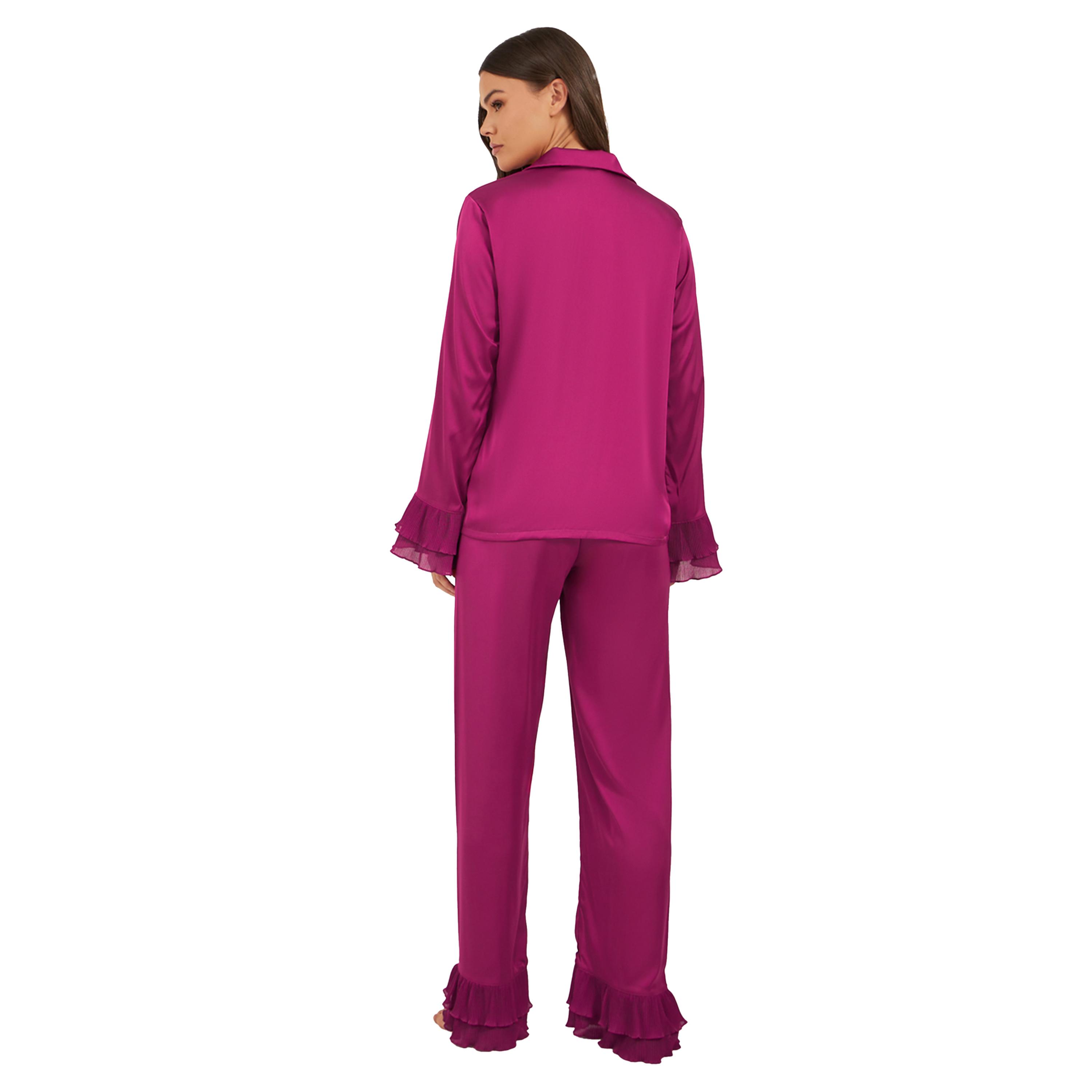 Styli Solid Satin Pajama Set with Pleated Details-women-clothing-nightwear-pyjamas-longsets-image-4