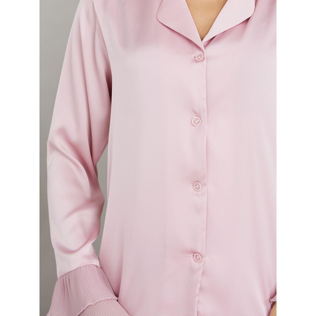 Styli Unwind Plisse Cuff Detail Satin Shirt & Pyjama Set-women-clothing-nightwear-pyjamas-longsets-image-3