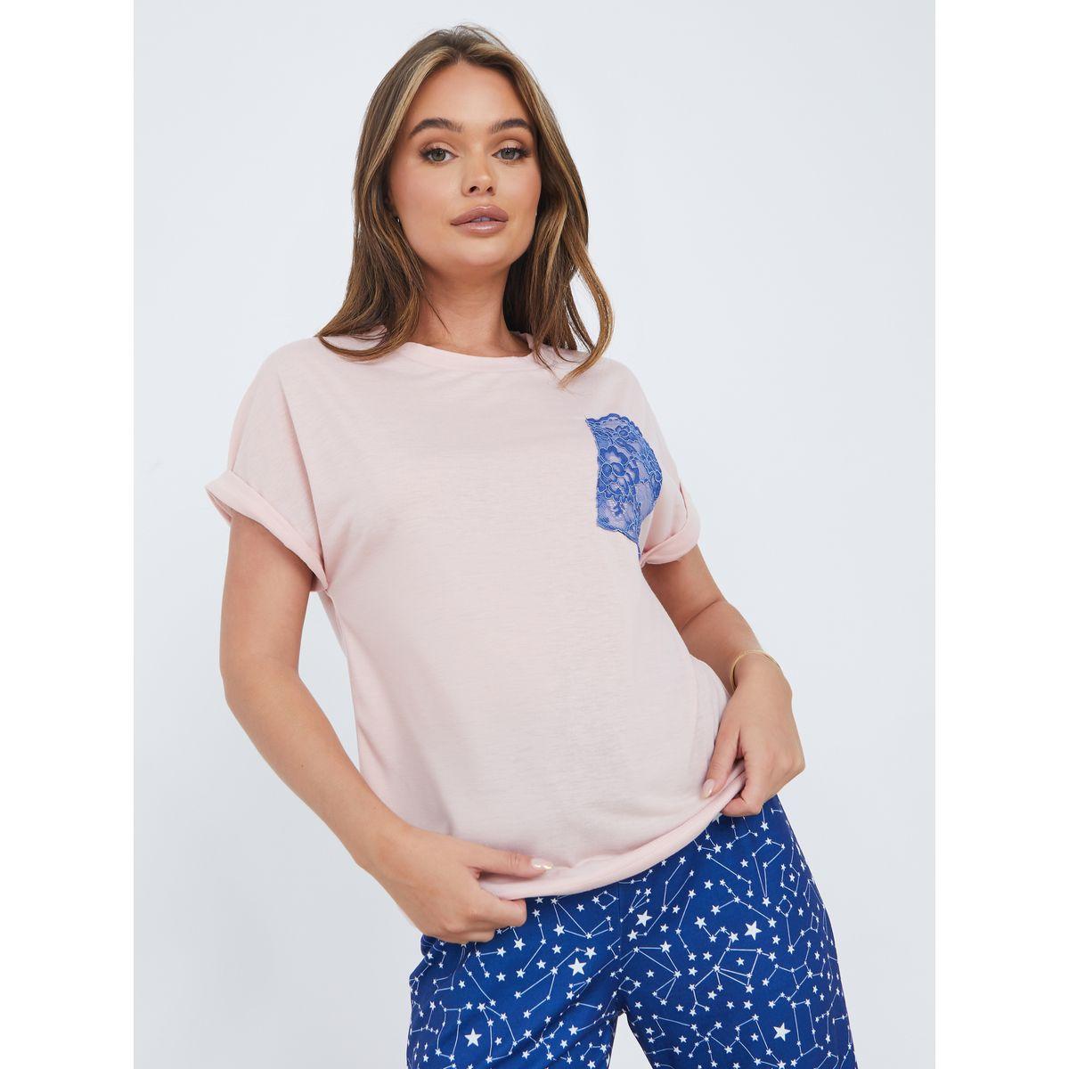 Styli Unwind Contrast Lace Pocket and Star Print Cuffed Pyjama Set-women-clothing-nightwear-pyjamas-longsets-image-2
