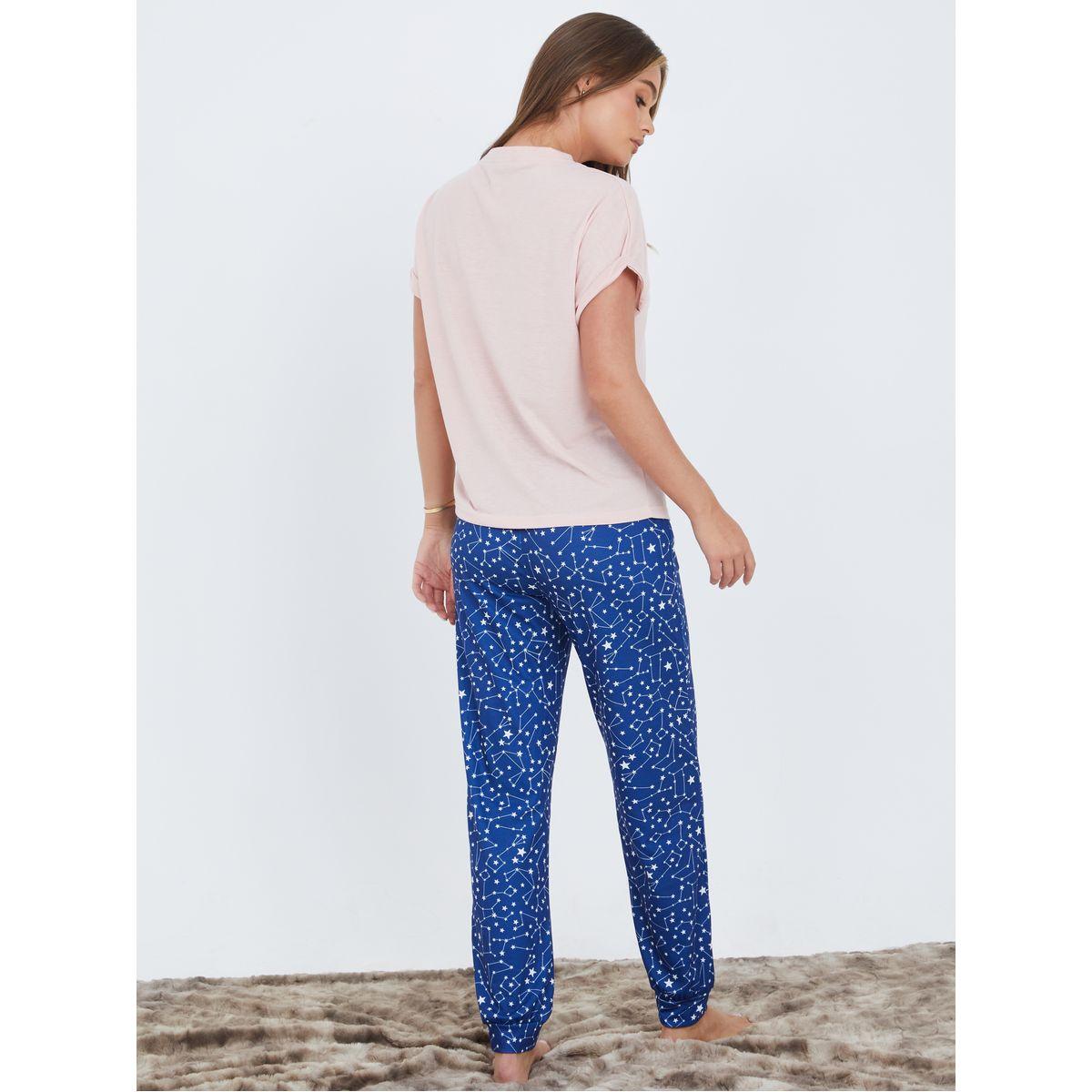 Styli Unwind Contrast Lace Pocket and Star Print Cuffed Pyjama Set-women-clothing-nightwear-pyjamas-longsets-image-5