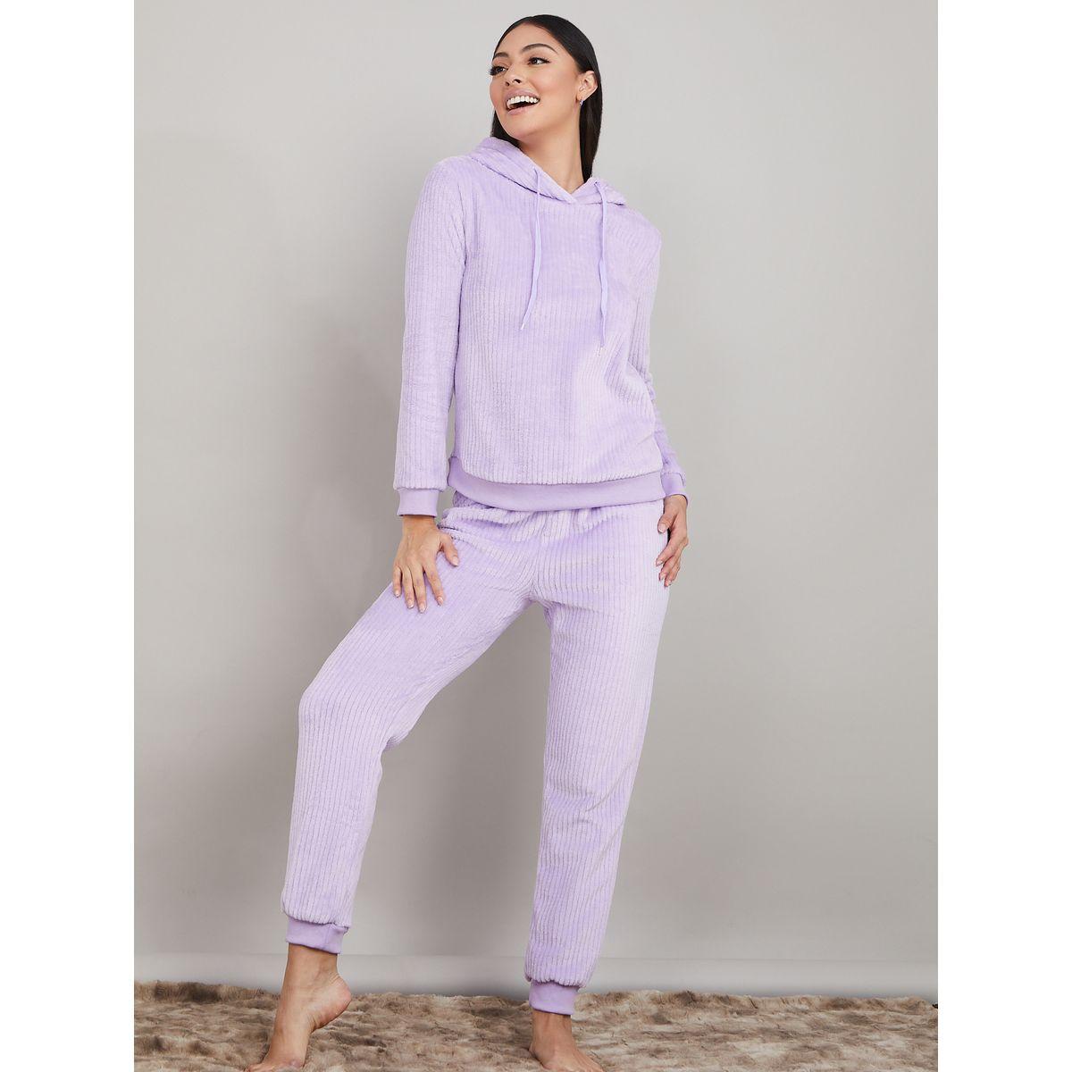 Styli Unwind Fleece Stripe Texture Hoodie and Jogger Lounge Set-women-clothing-coordsets-image-1