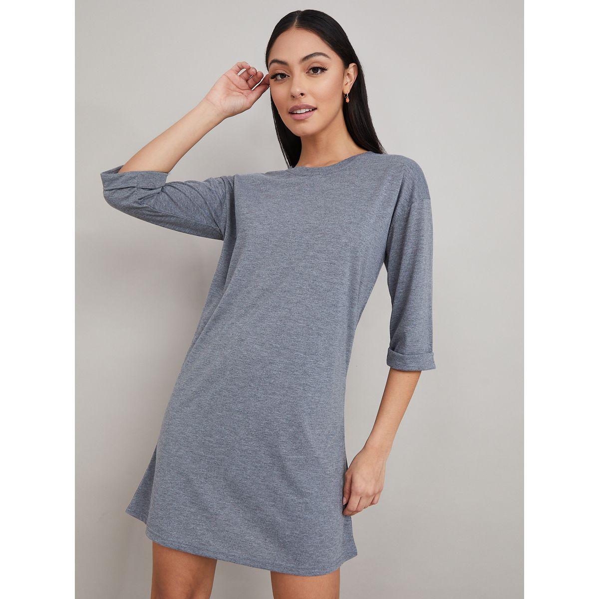 Styli Unwind Solid Marl 3/4 Turn Back Sleep T-Shirt Dress-women-clothing-nightwear-nighties-image-1