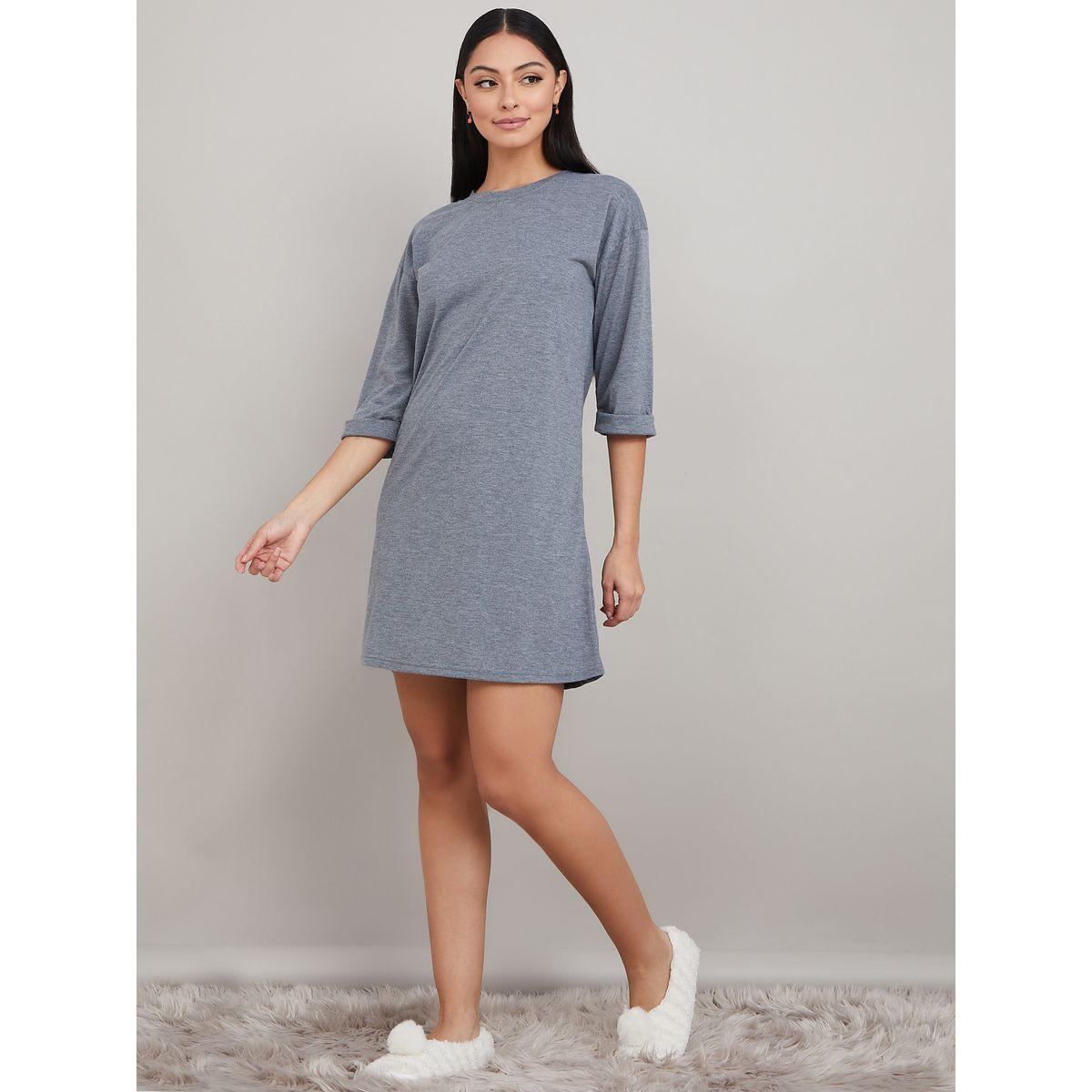 Styli Unwind Solid Marl 3/4 Turn Back Sleep T-Shirt Dress-women-clothing-nightwear-nighties-image-2
