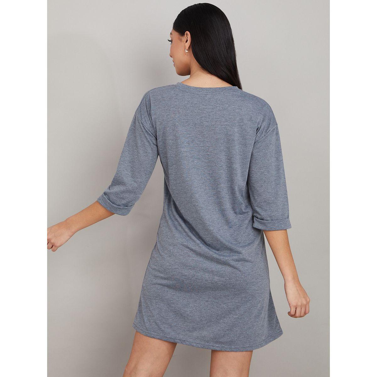Styli Unwind Solid Marl 3/4 Turn Back Sleep T-Shirt Dress-women-clothing-nightwear-nighties-image-4