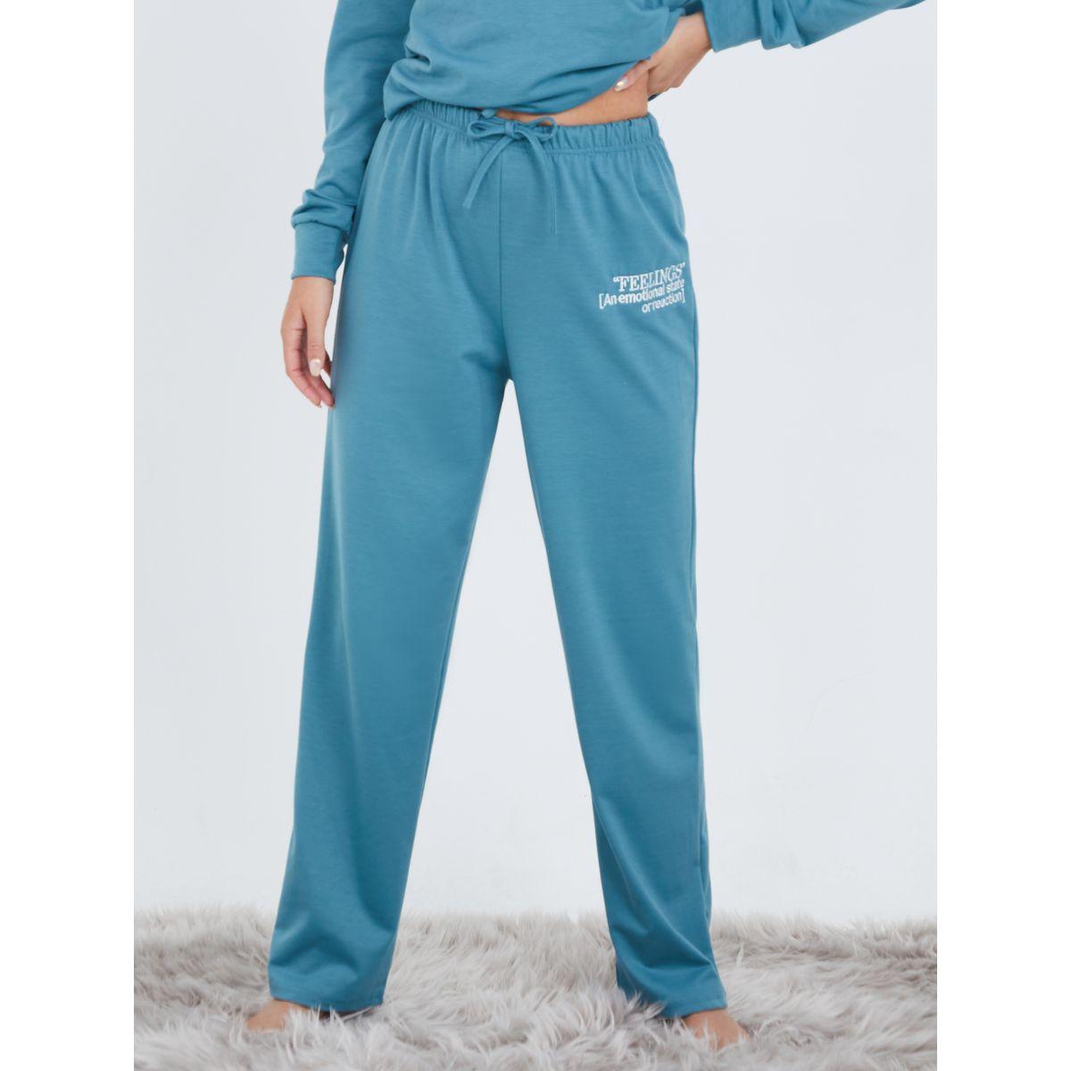 Styli Unwind Tie Front Drop Shoulder Slogan Top and Trouser Set-women-clothing-coordsets-image-5