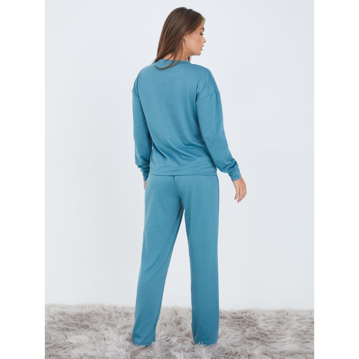 Styli Unwind Tie Front Drop Shoulder Slogan Top and Trouser Set-women-clothing-coordsets-image-6