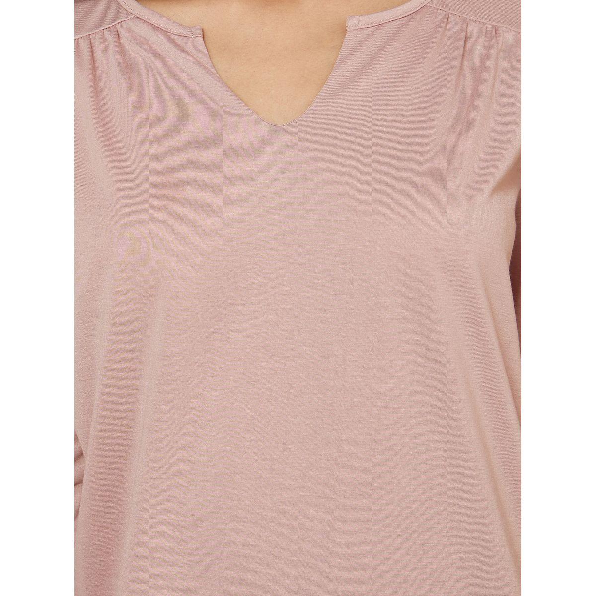 Styli Unwind Gather Detail Notch Neck 3/4 Sleeves Sleep T-Shirt Dress-women-clothing-nightwear-nighties-image-3