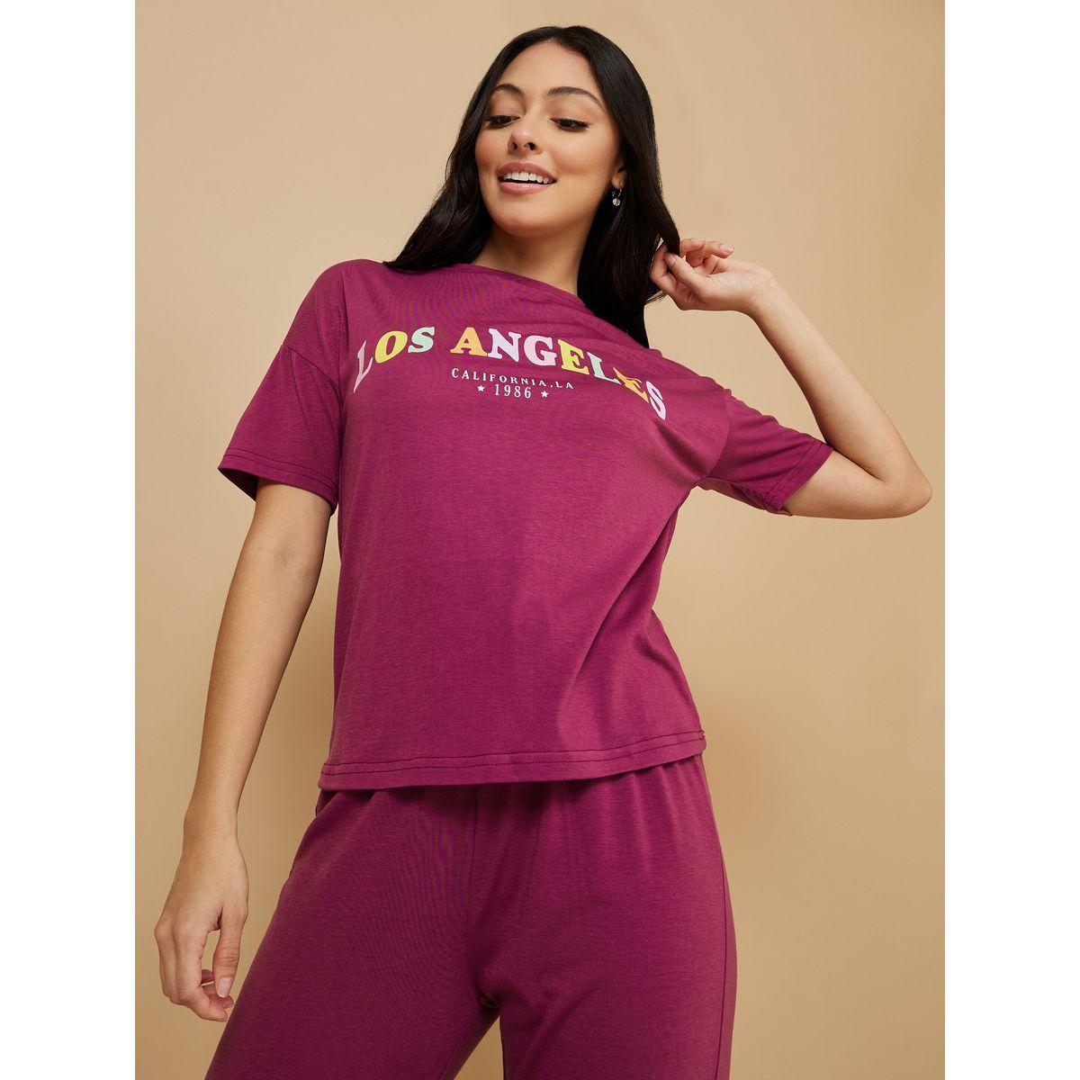 Styli Unwind Multi Los Angeles Print T-shirt and Cuffed Pyjama Set-women-clothing-nightwear-pyjamas-longsets-image-2
