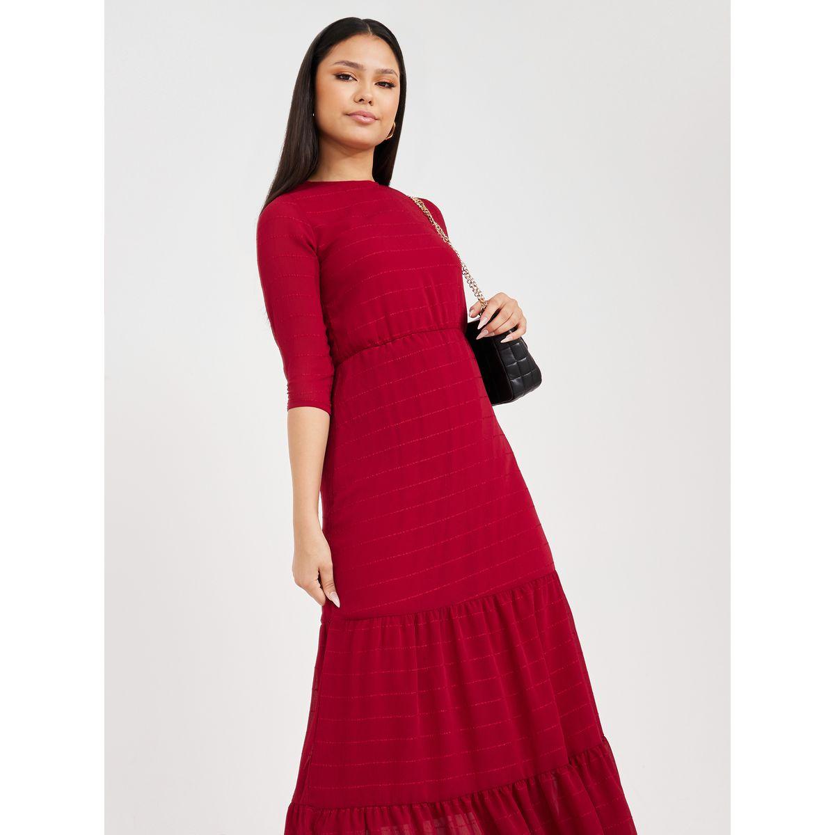 Styli 3/4 Sleeves Woven Tiered Maxi Dress-women-clothing-dresses-image-2