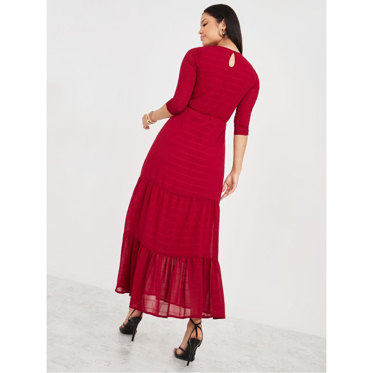 Styli 3/4 Sleeves Woven Tiered Maxi Dress-women-clothing-dresses-image-4