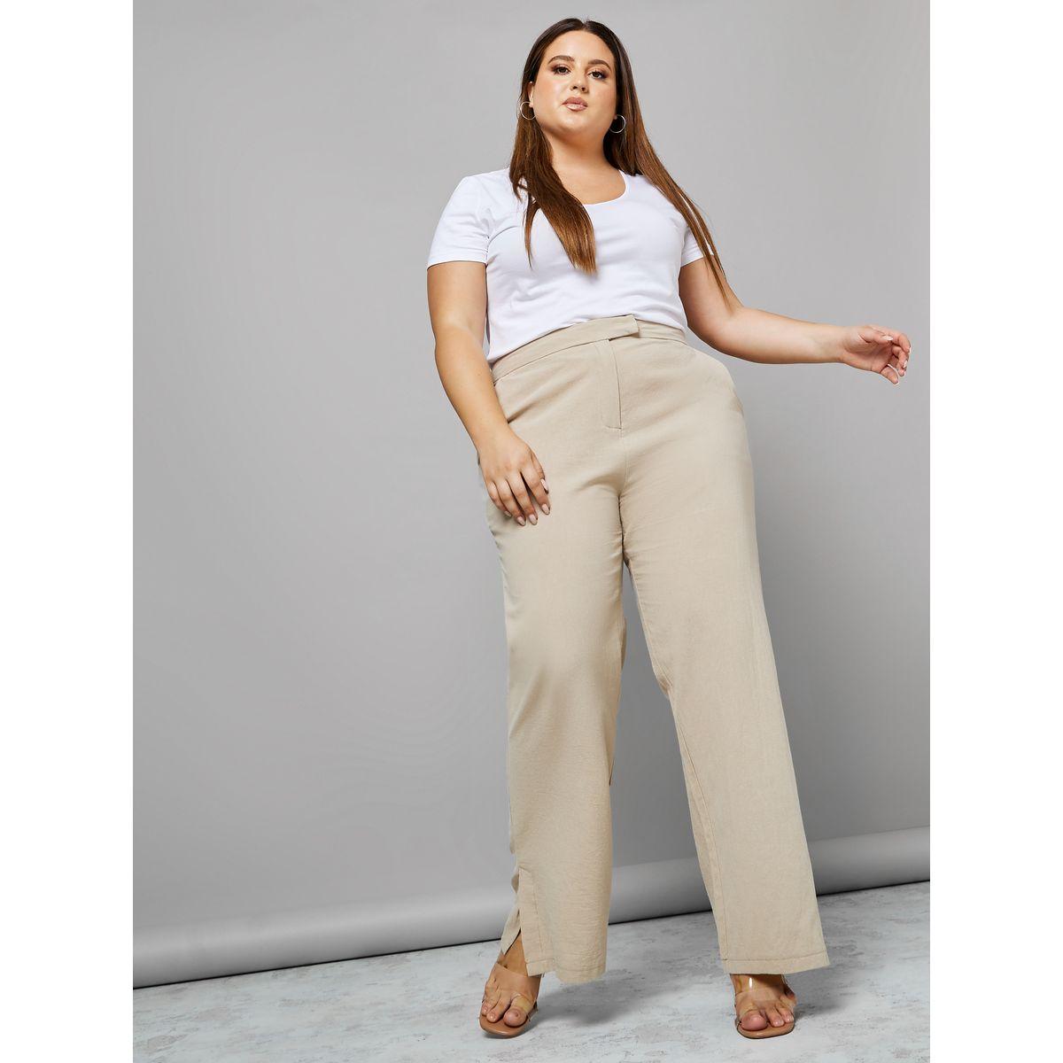 Styli Plus Woven Textured Split Hem Trouser-women-clothing-bottoms-trousers-image-1