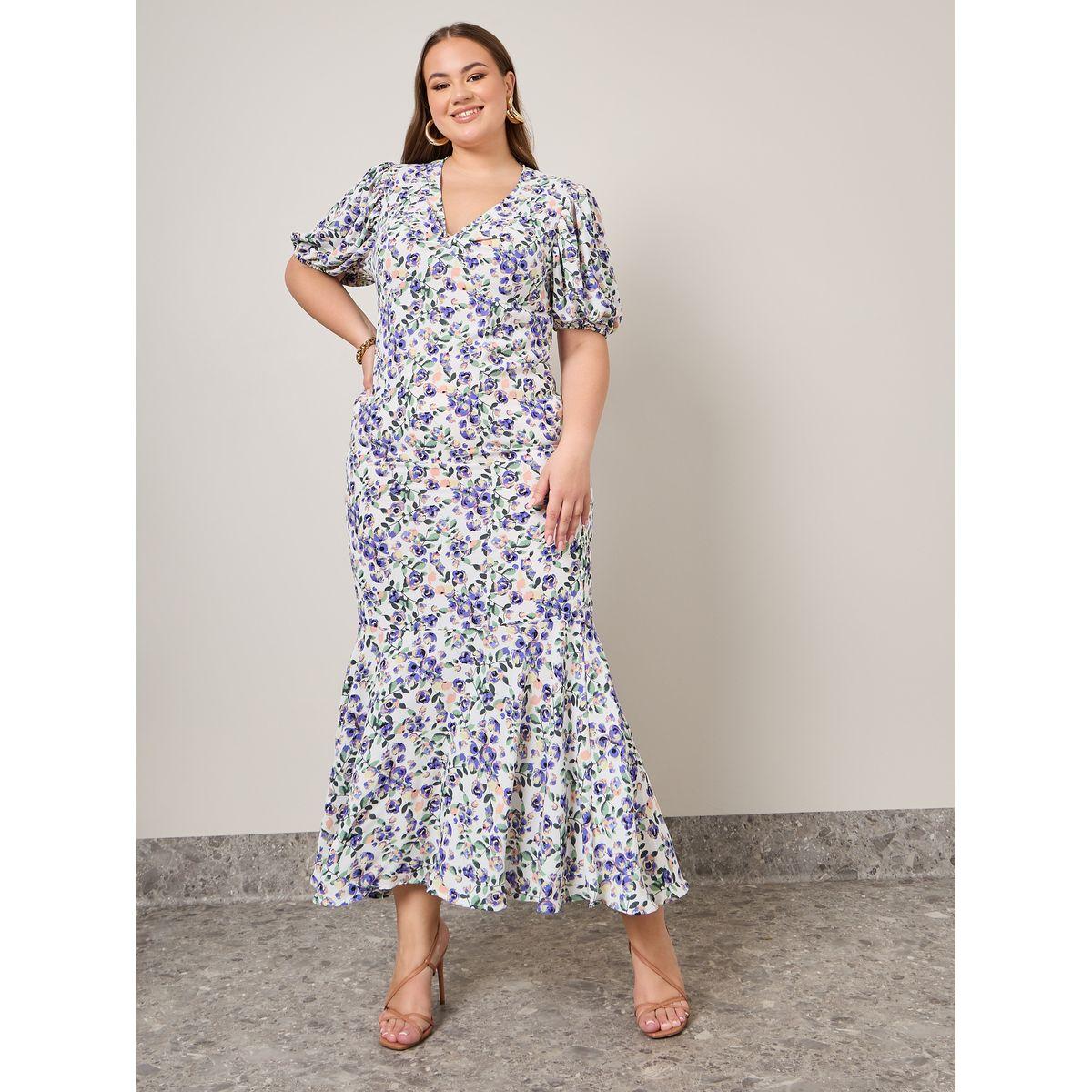 Styli Plus Fluted Hem Floral Maxi Dress-women-clothing-dresses-image-1