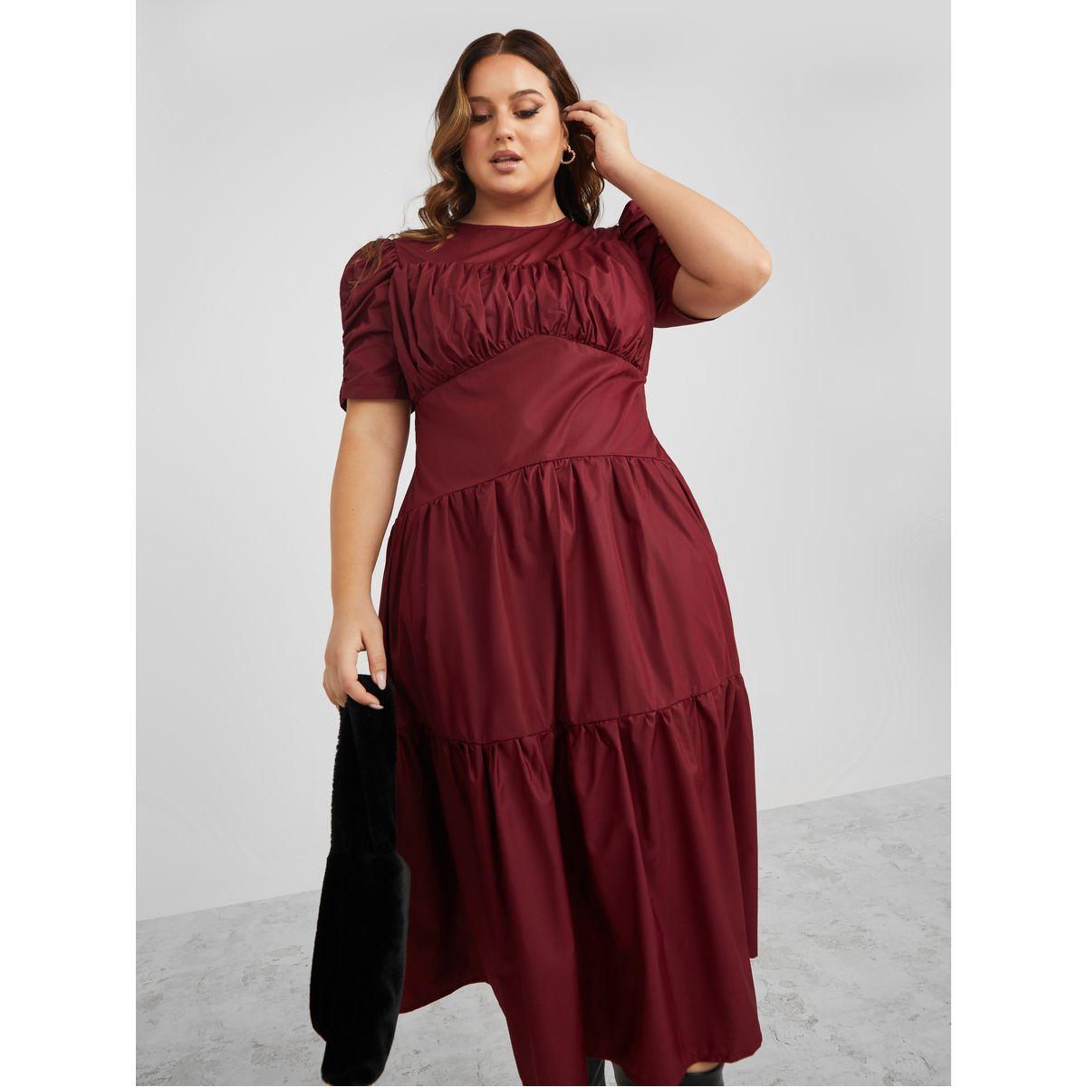 فستان ميدي بكسرات وتفاصيل مزمومة-women-clothing-dresses-image-1