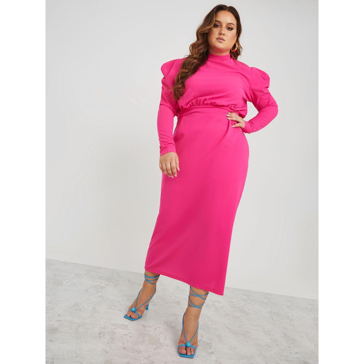 Styli Plus Puff Sleeve High Neck Woven Midaxi Dress-women-clothing-dresses-image-1