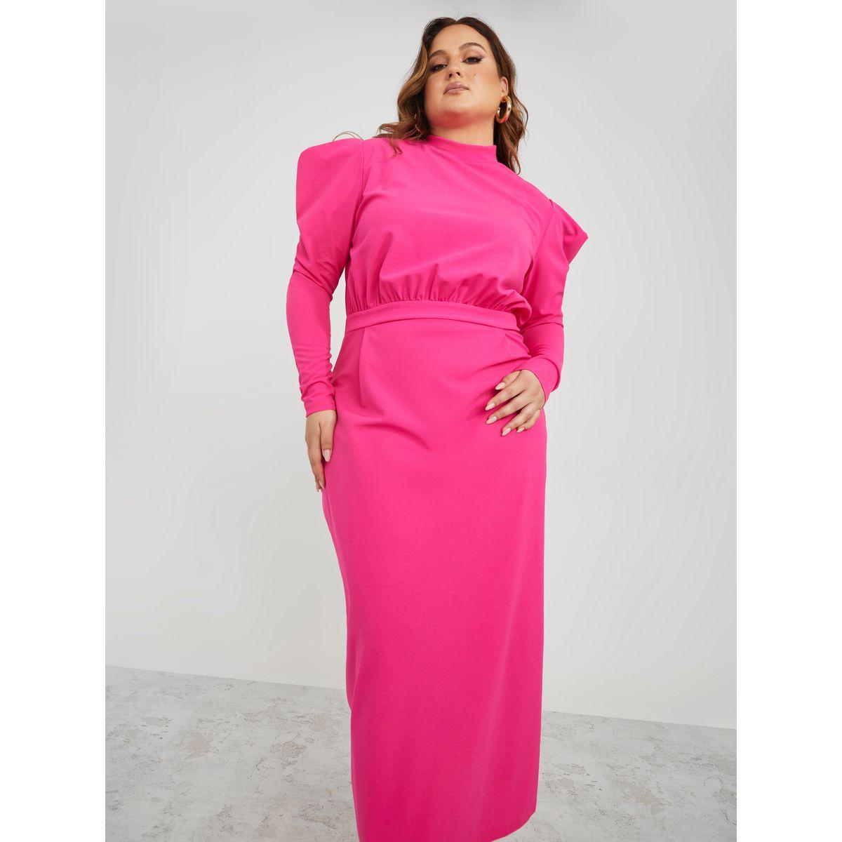 Styli Plus Puff Sleeve High Neck Woven Midaxi Dress-women-clothing-dresses-image-2