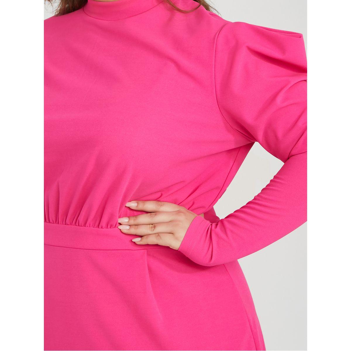 Styli Plus Puff Sleeve High Neck Woven Midaxi Dress-women-clothing-dresses-image-3