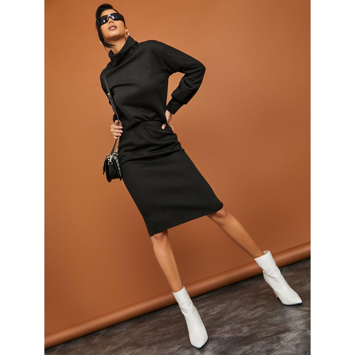 Styli Roll Neck Ribbed Knit Top and Skirt Co-Ord Set-women-clothing-coordsets-image-1