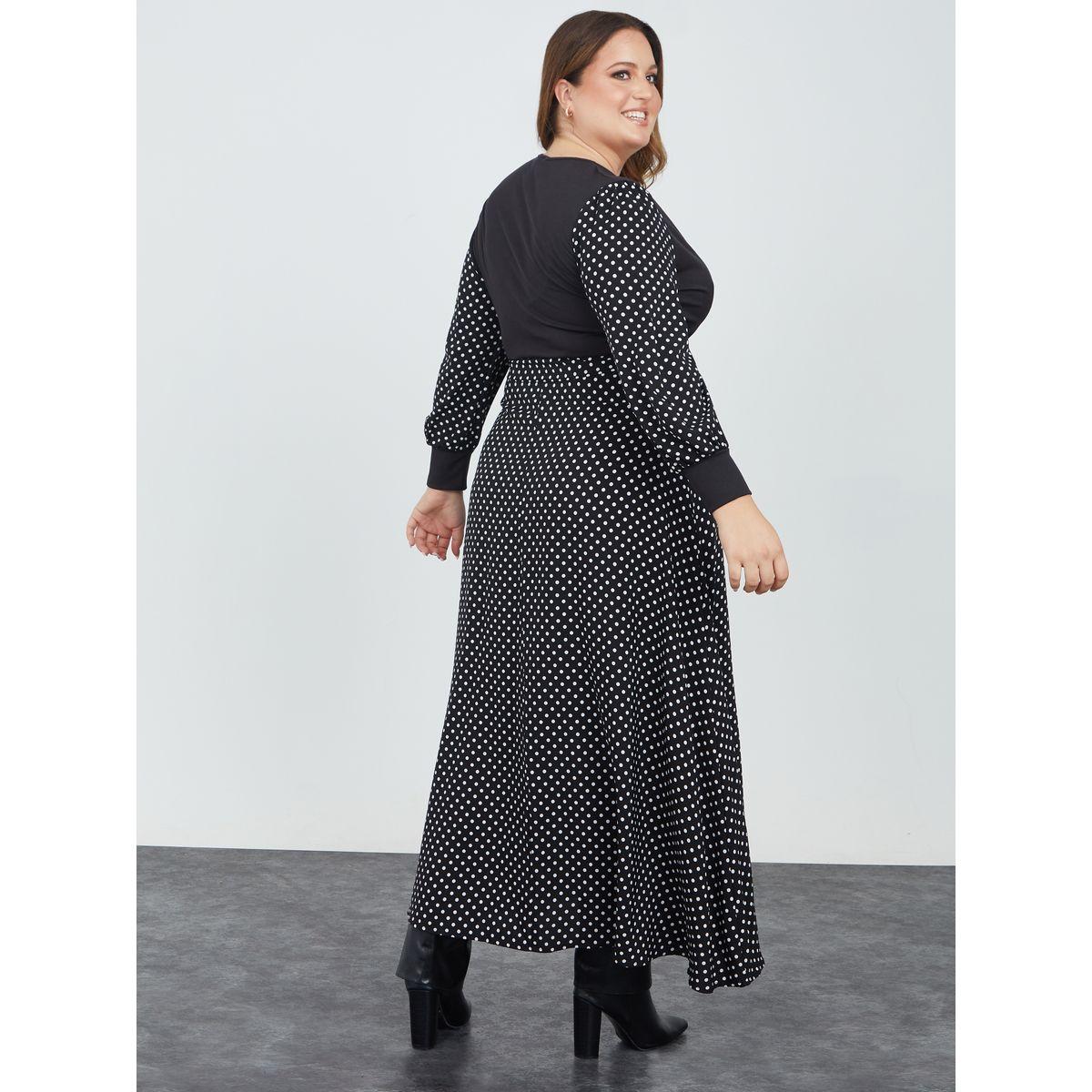 Styli Plus Long Sleeves Polka Dot A-Line Maxi Dress-women-clothing-dresses-image-4